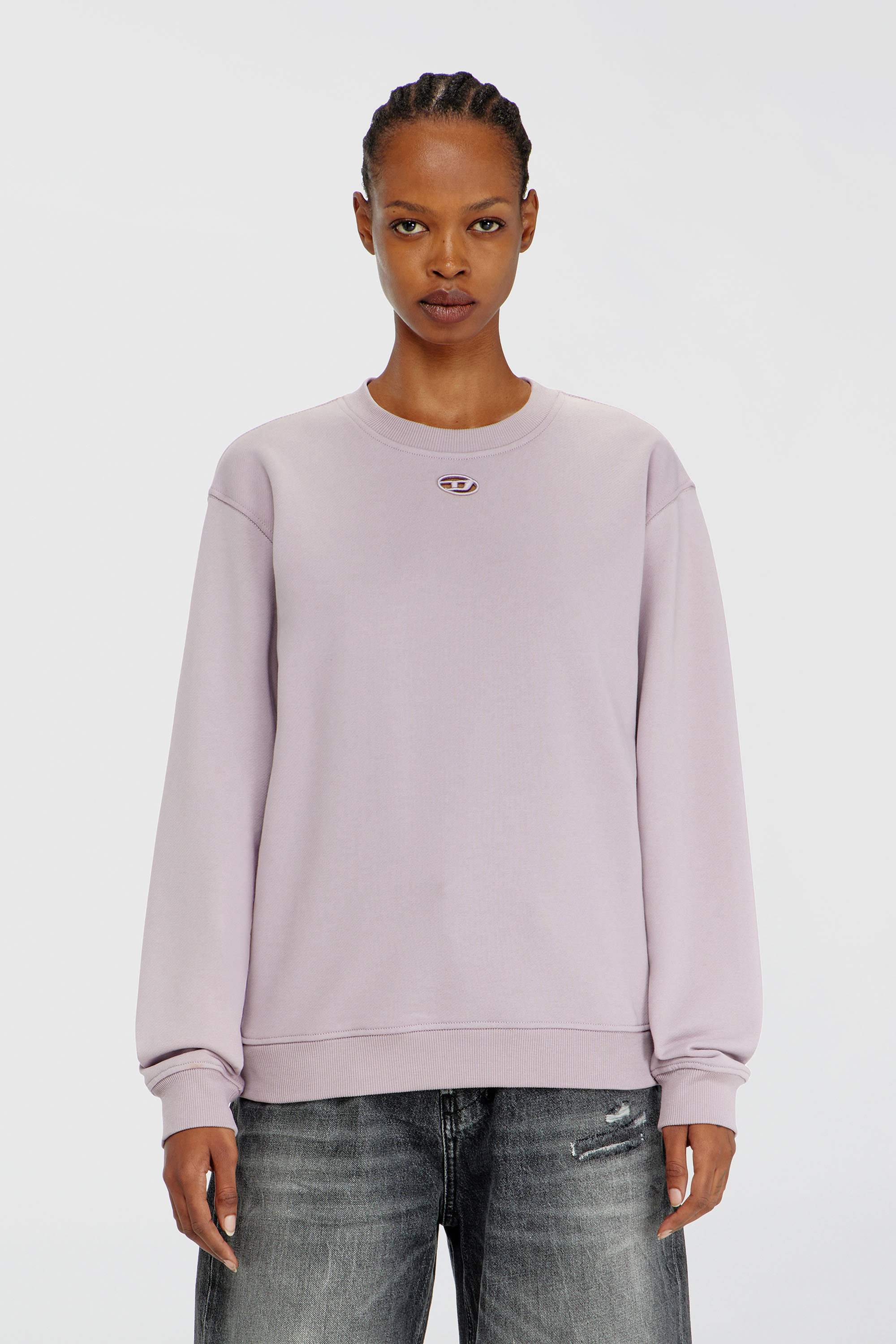 Diesel - F-NORMY-OD, Damen Baumwollsweatshirt mit ovaler D-Stickerei in Lila - 3