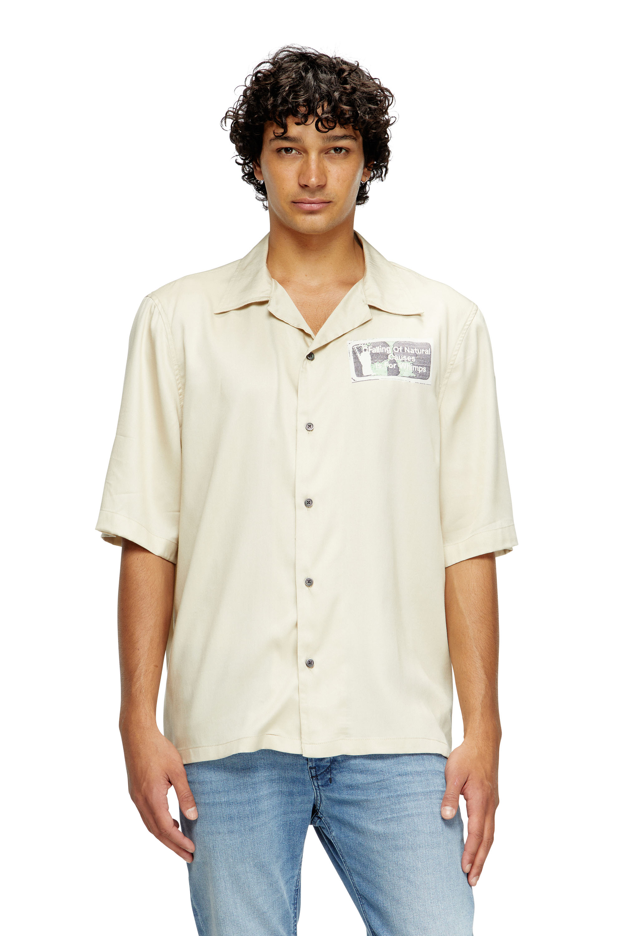 Diesel - S-BRACK-B-EPBR, Herren Hemd aus TENCEL™ mit Strass-Grafik in Beige - 3