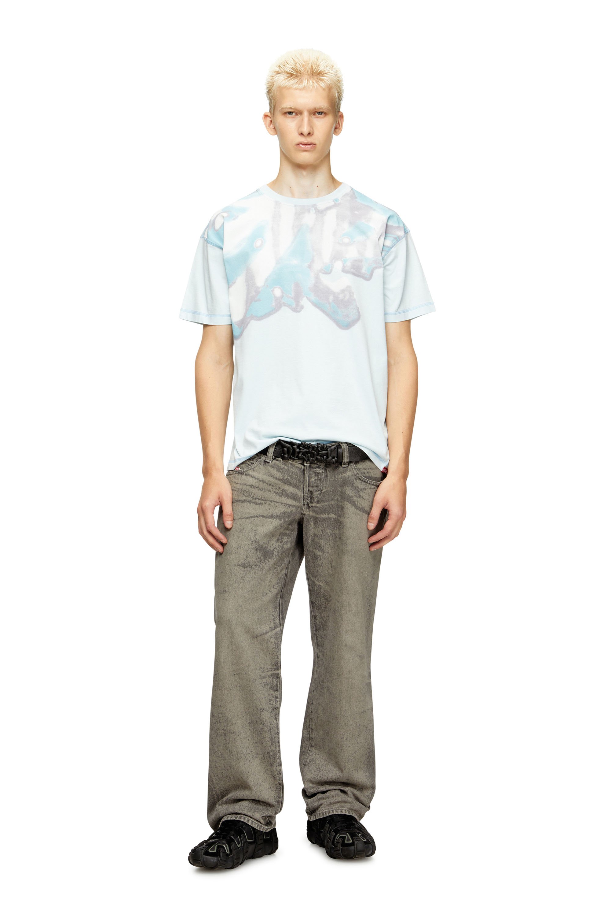 Diesel - T-GASPARD-IHBJ, Herren T-Shirt mit verblasstem Grafik-Print in Hellblau - 2
