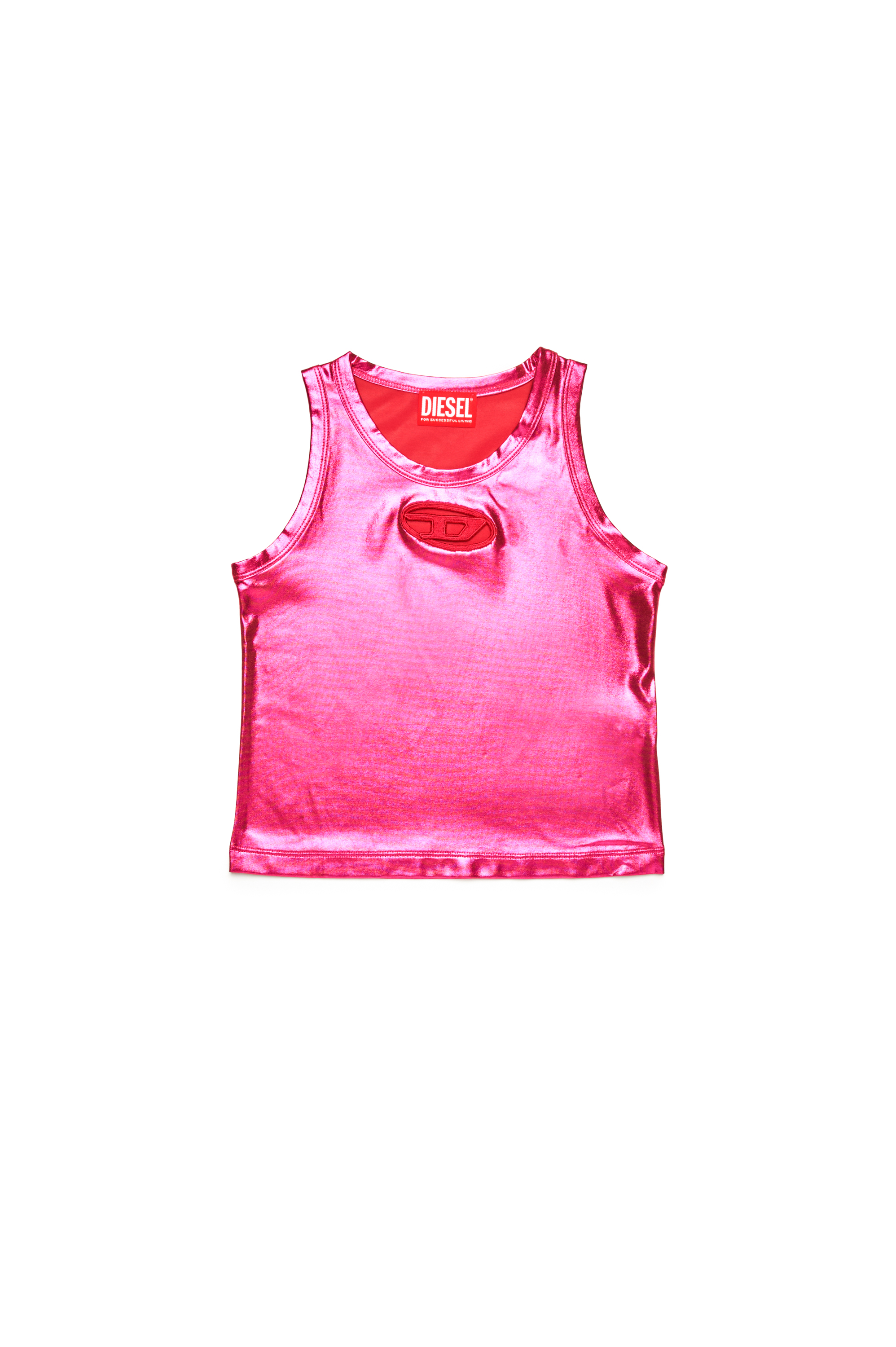 Diesel - TLYNYS, Damen Metallic-Tanktop mit Cutout-Logo in Rosa - 1