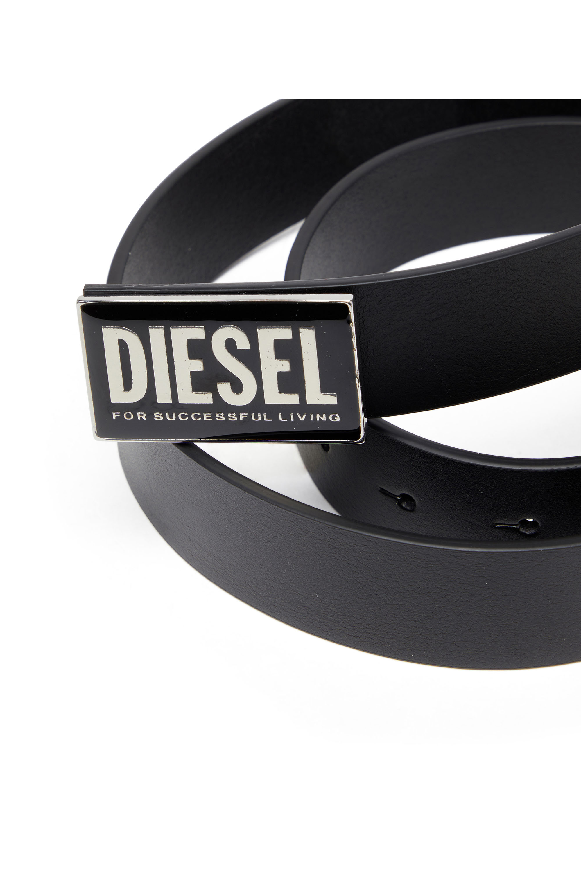 Diesel - B-GLOSSY II, Herren Gürtel aus Leder mit glänzender Logo-Schließe in Schwarz - 3