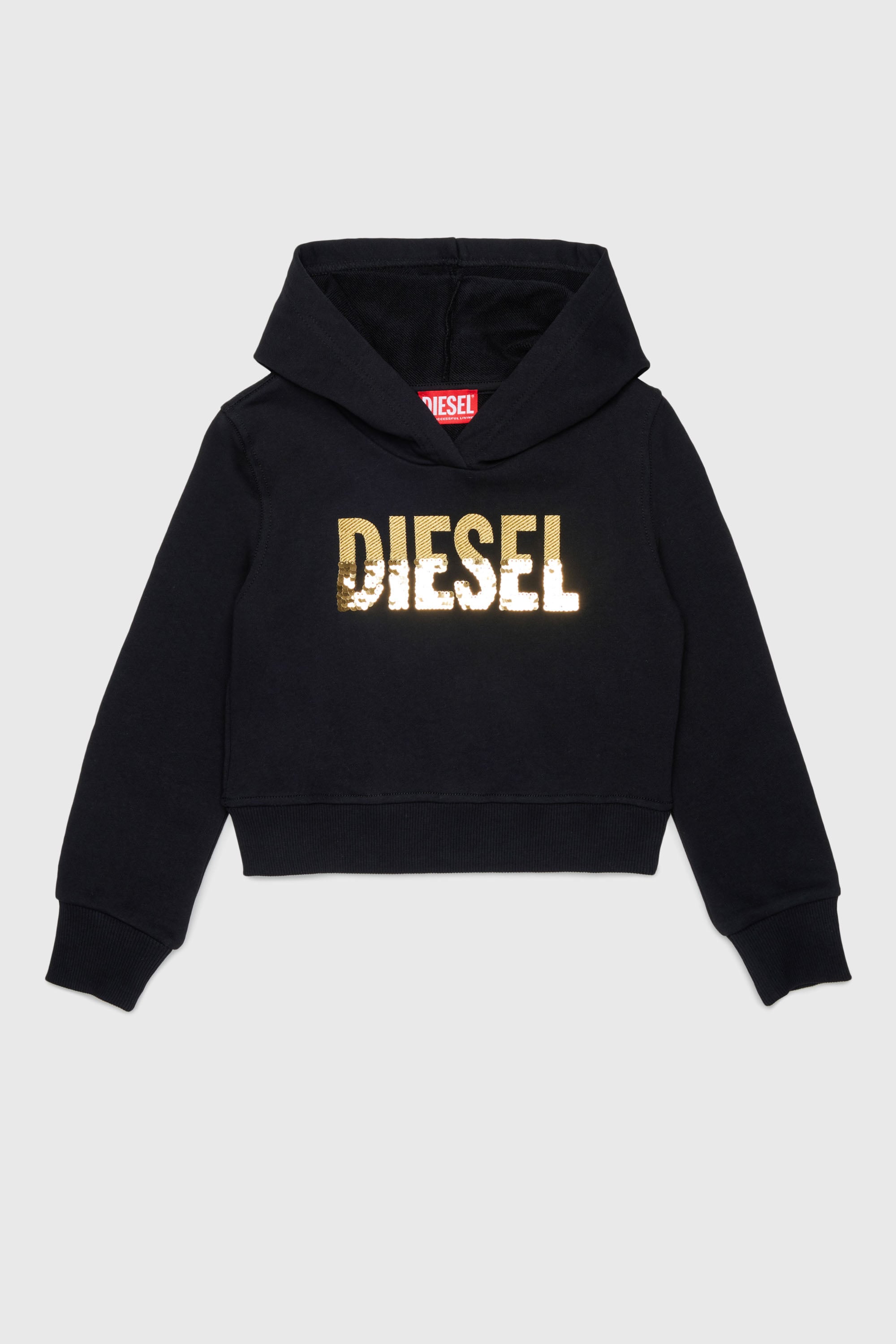 Diesel - SPALLYHOOD, Woman's Hoodie with sequin logo in Black - 1