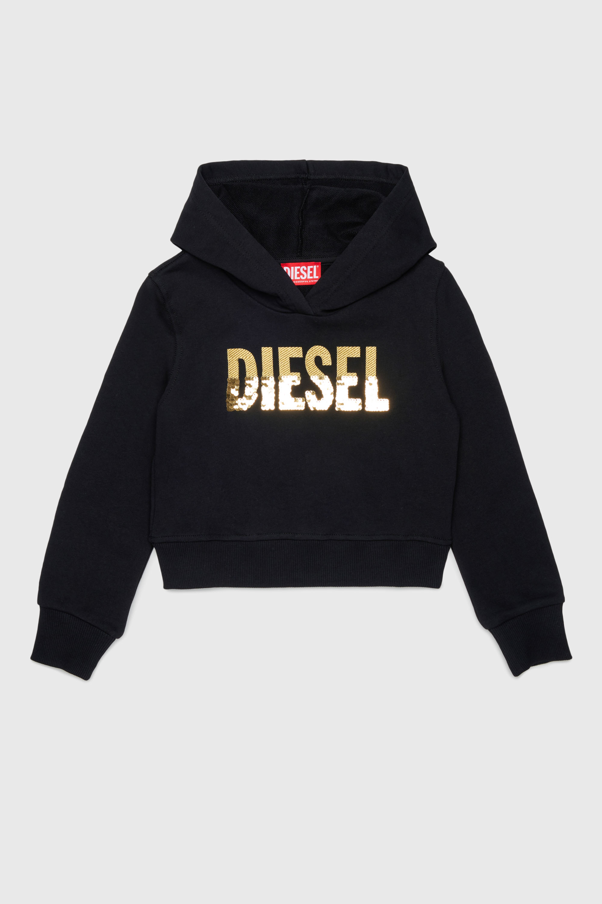 Diesel - SPALLYHOOD, Damen Hoodie mit Pailletten-Logo in Schwarz - 1