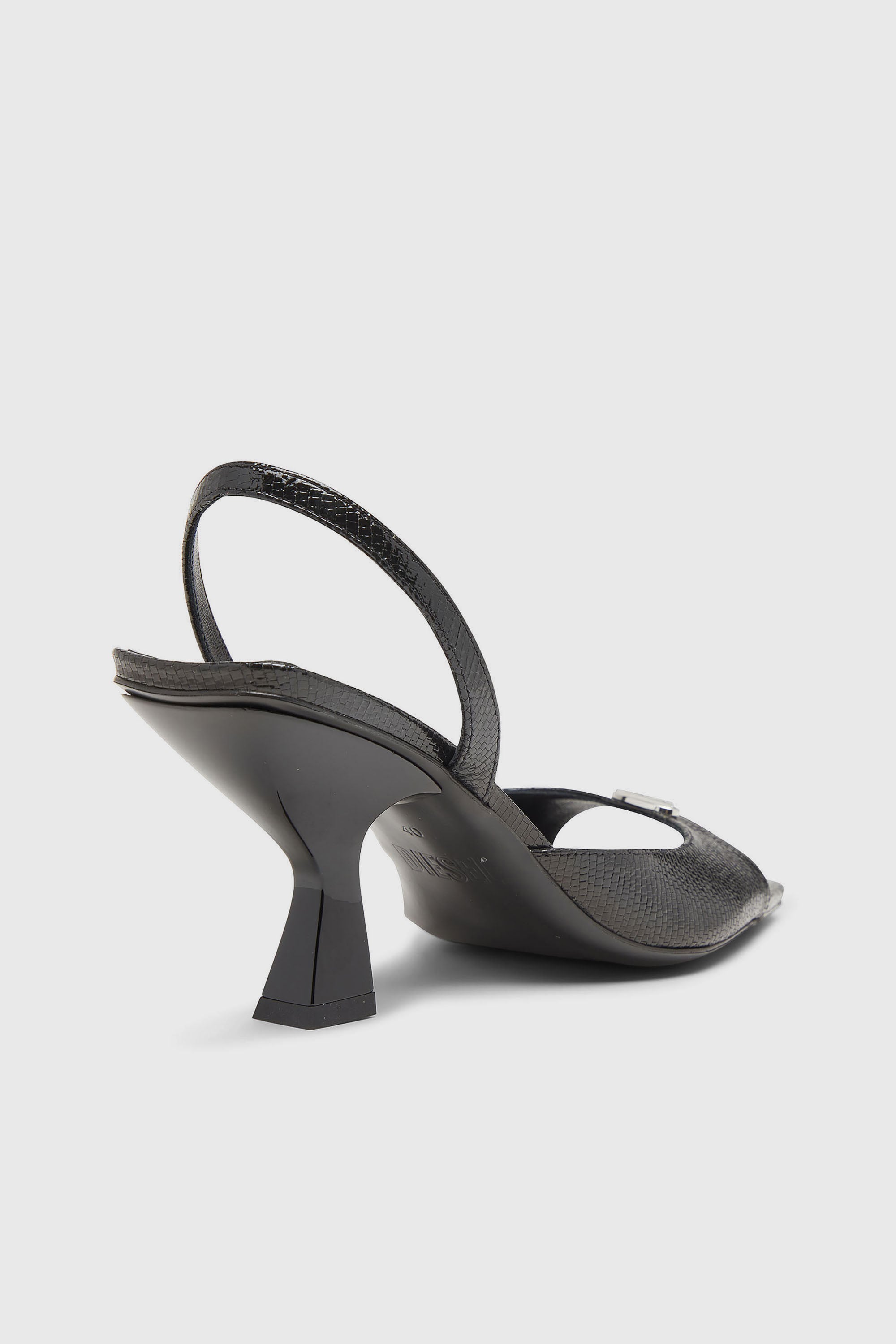 Diesel - D-AMBER 75 SANDAL, Woman's D-Amber-Slingback sandals in lizard-effect leather in Black - 5