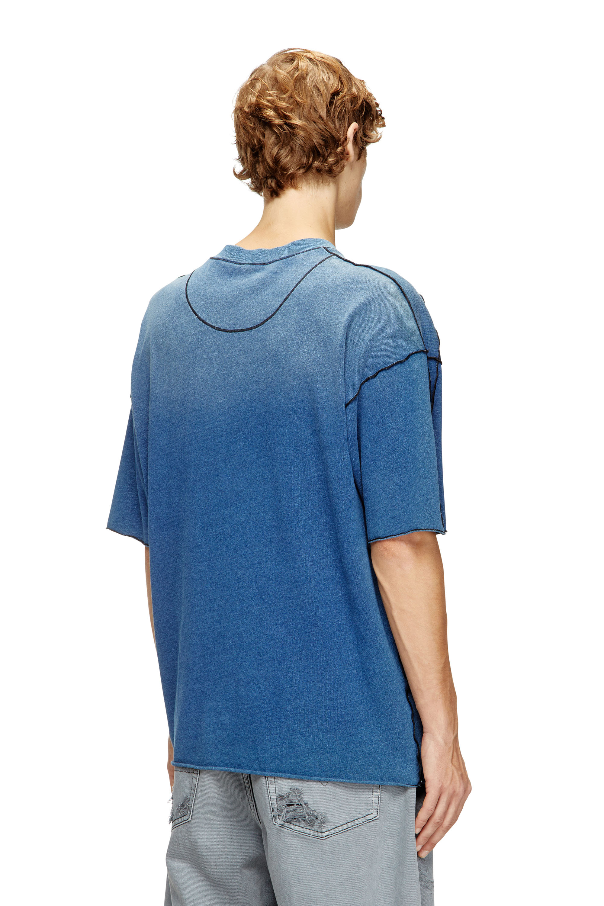 Diesel - T-CRAOXT, Herren Baumwoll-T-Shirt mit kontrastierender Overlock-Naht in Blau - 4