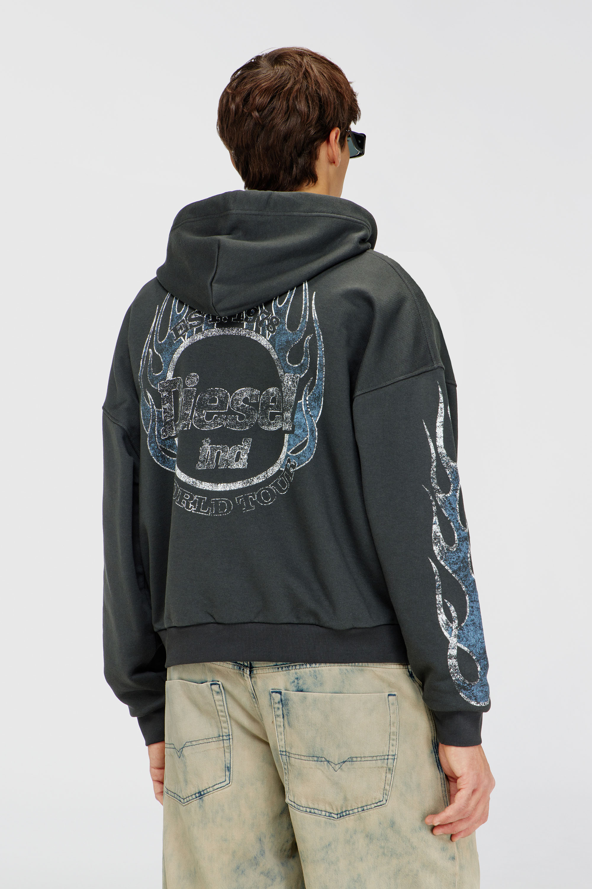 Diesel - S-TOLY-ZIP, Herren Kapuzensweatjacke mit crack print in Dunkelgrau - 4