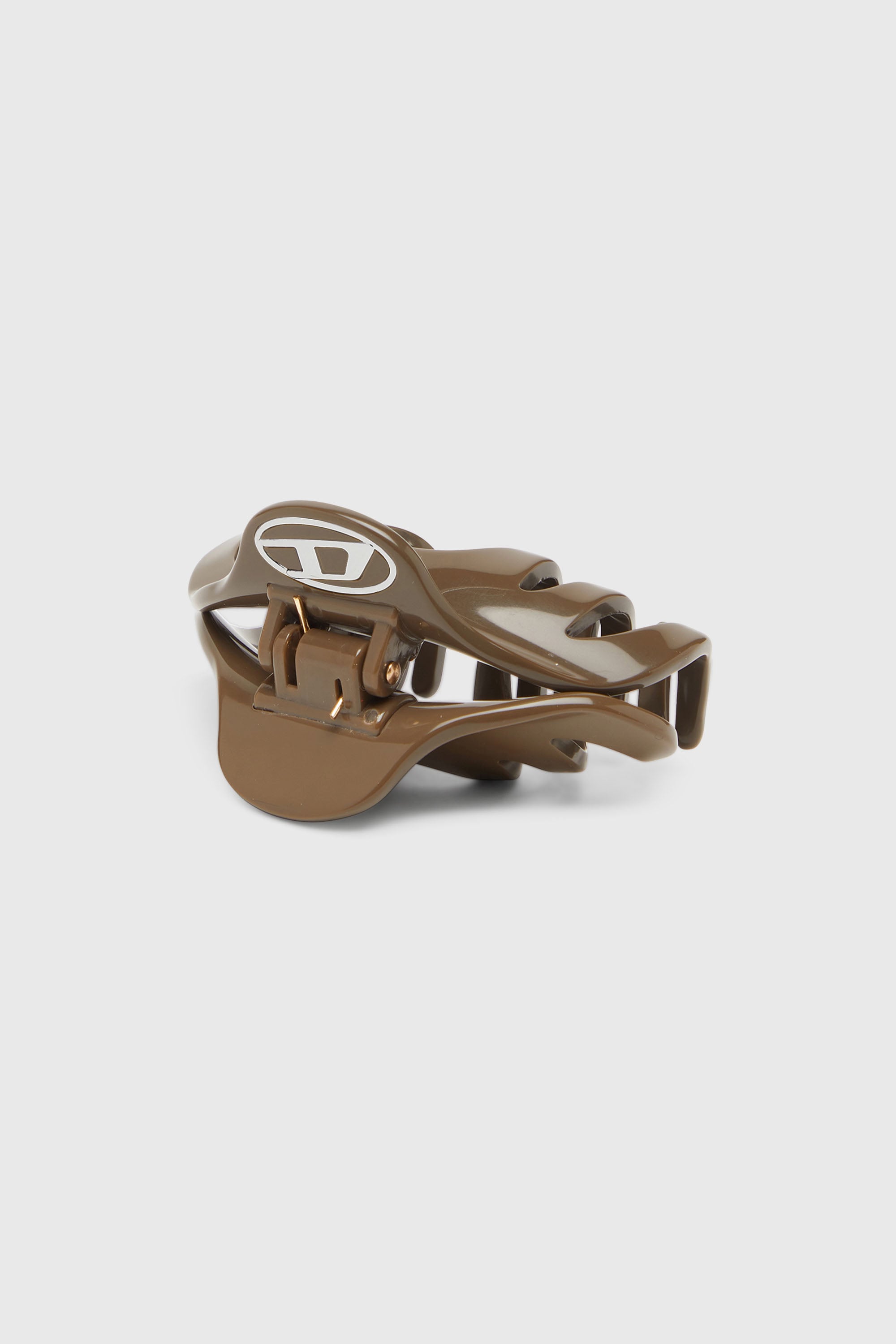 Diesel - TALON CLIP, Damen Haarspange aus Harz mit ovalem D Logo in Braun - 1