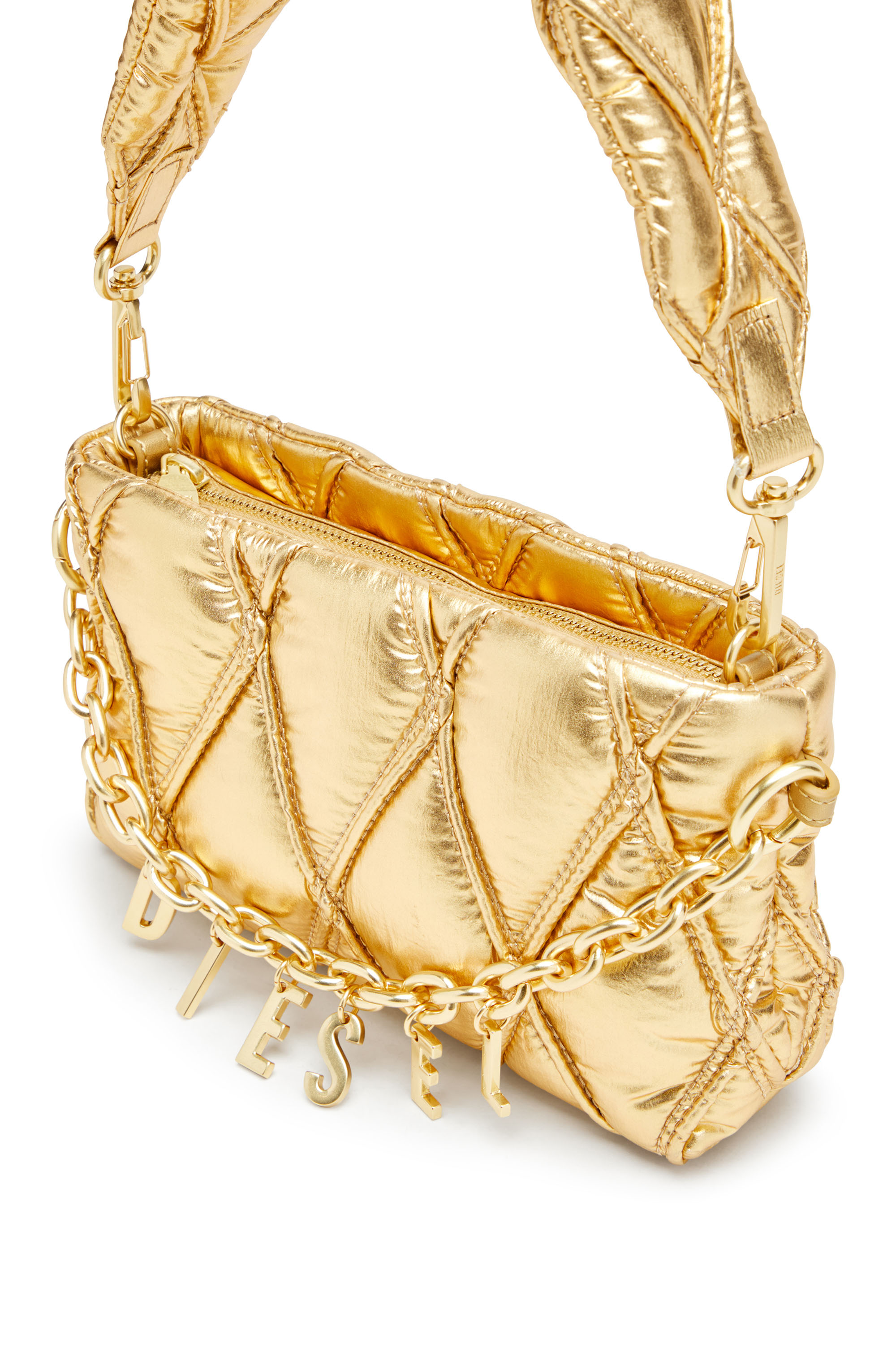 Diesel - CHARM-D POUCH, Damen Portemonnaie-Tasche aus gestepptem Metallic-Nylon in Gold - 4