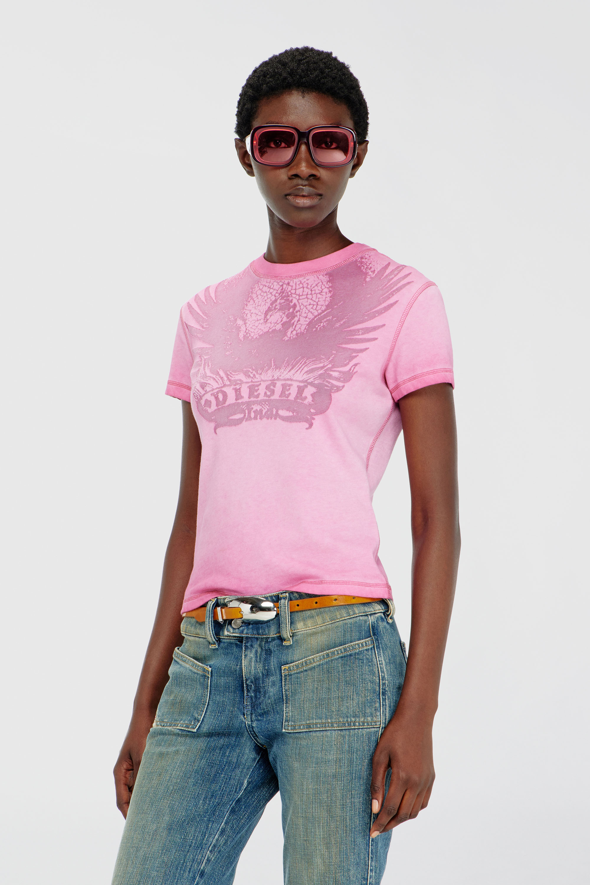 Diesel - T-ILA-AA7, Damen Slim T-shirt mit d&eacute;vor&eacute; Phoenix in Fuchsie - 3