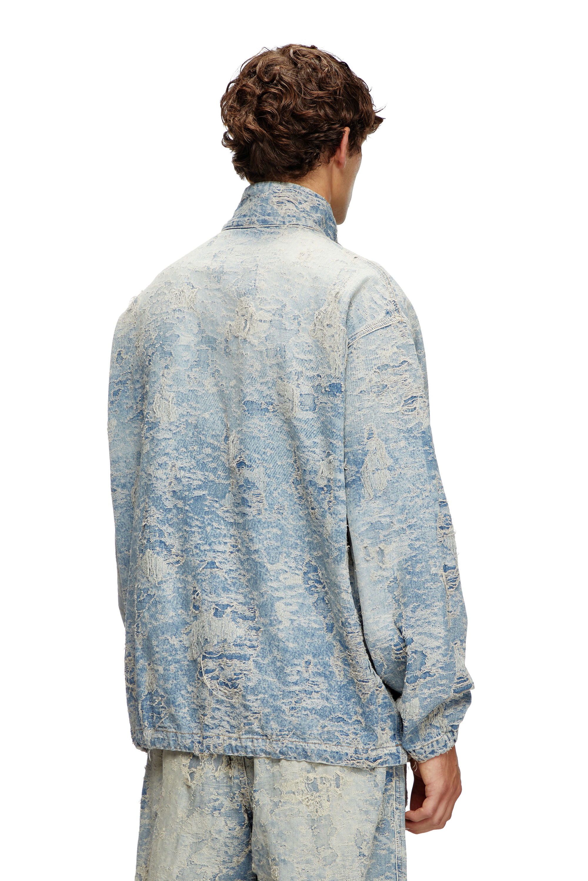 Diesel - D-KRAP-FSF, Unisex Jacke mit Reißverschluss aus Jacquard-Denim mit Schmutz-Effekt in Hellblau - 3