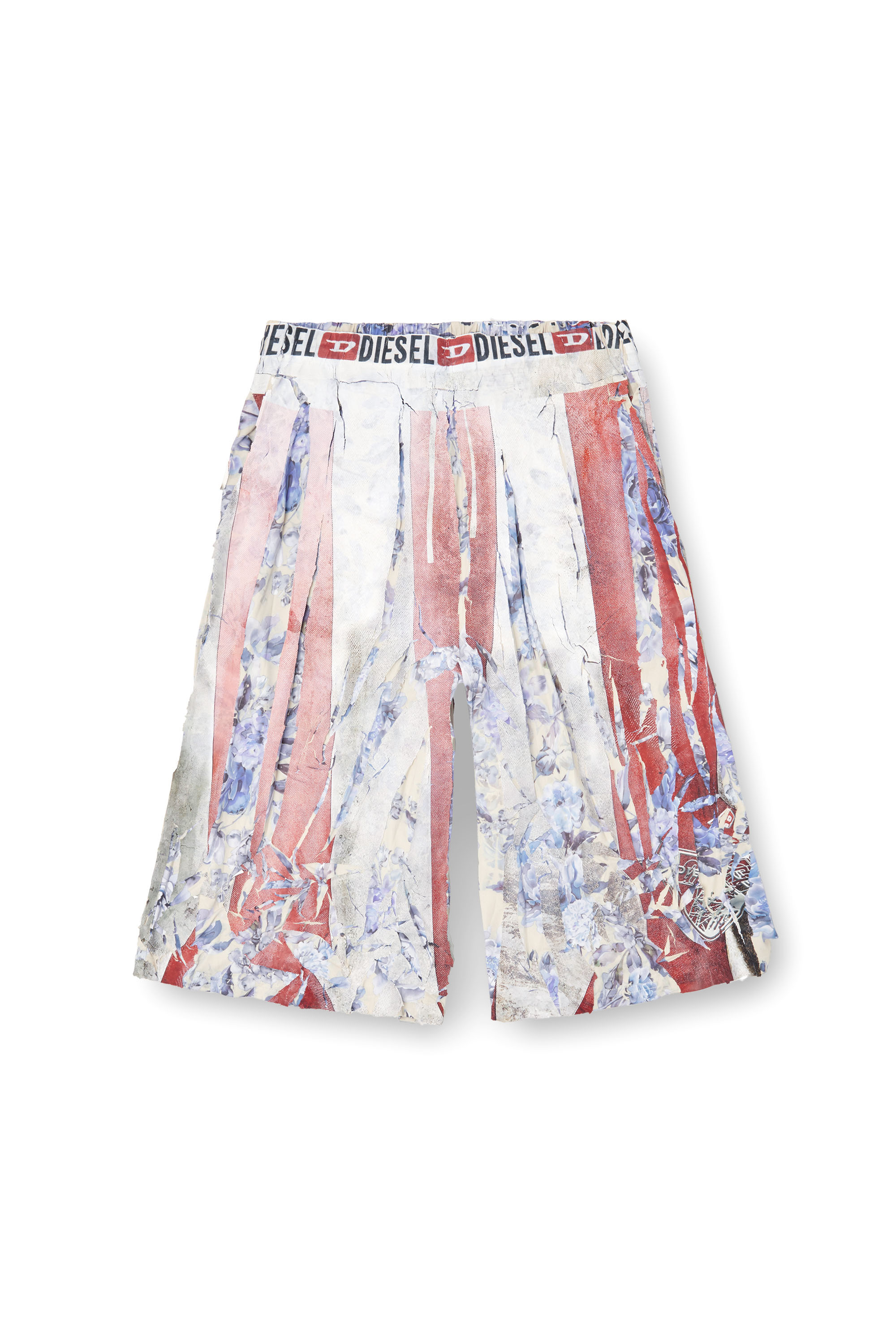 Diesel - P-HELGE, Unisex Blumen-Shorts mit gerissenem Print in Rot/Weiss - 3