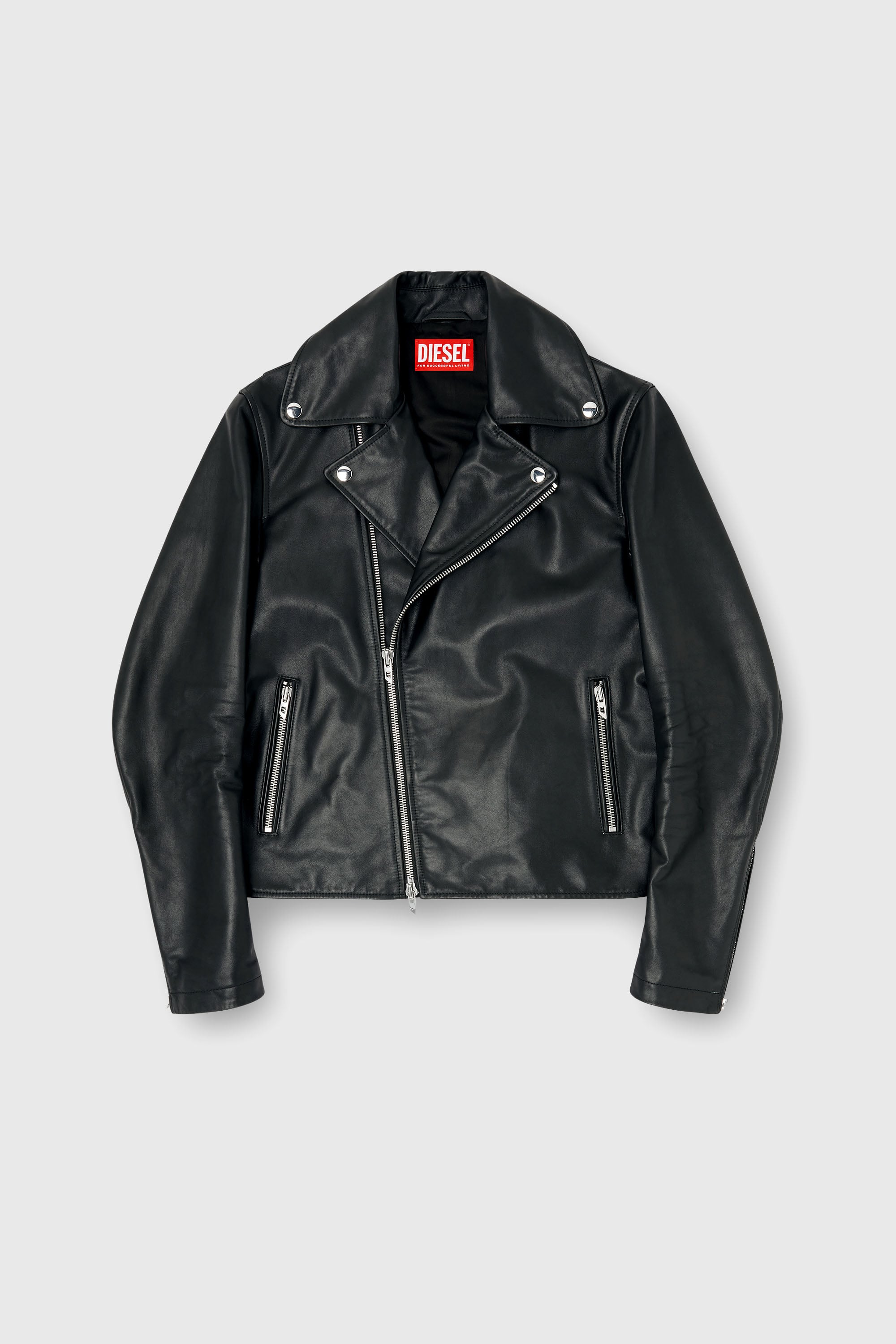 Diesel - L-EO-WRD, Herren Bikerjacke aus gewachstem Leder in Schwarz - 2