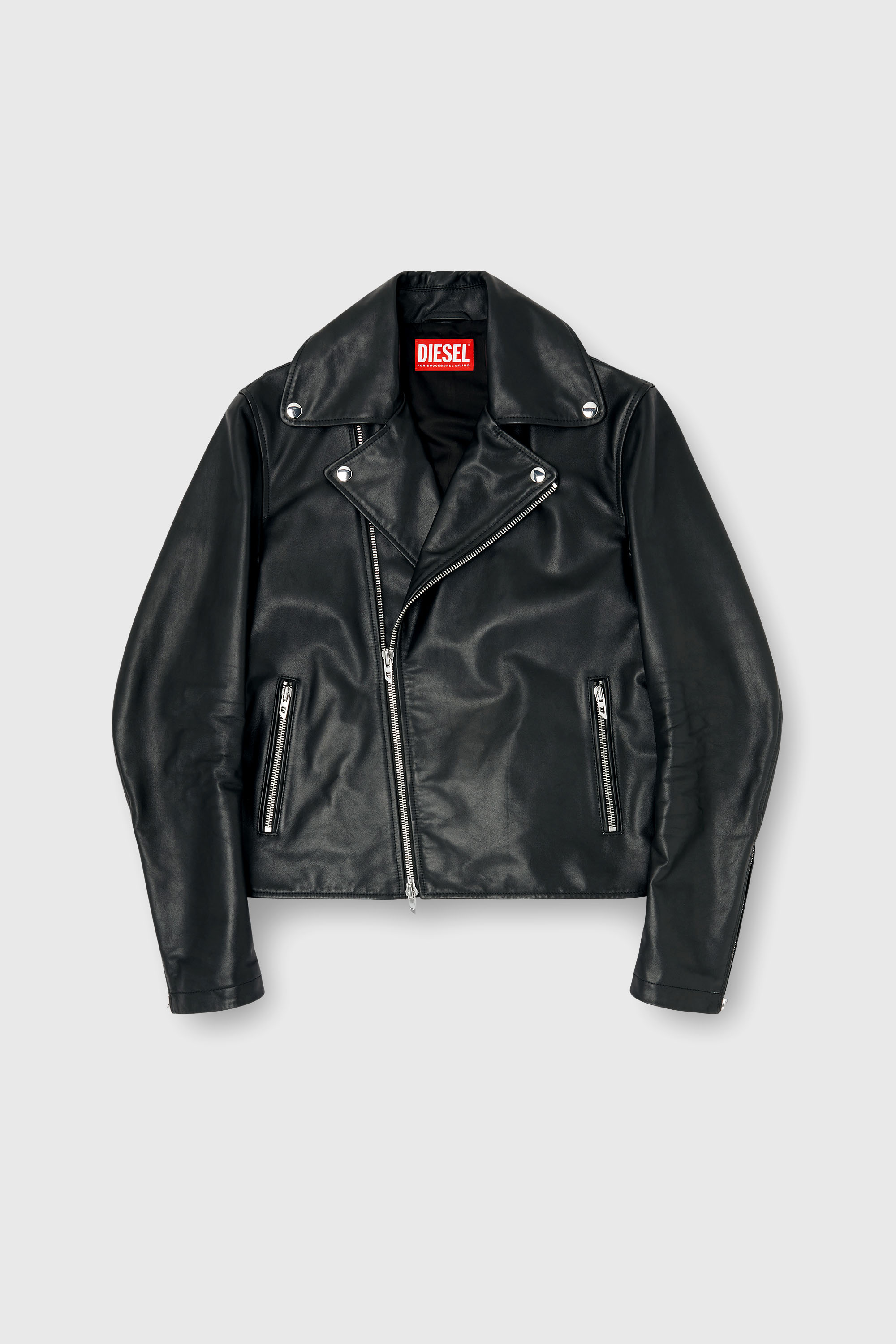 Diesel - L-EO-WRD, Herren Bikerjacke aus gewachstem Leder in Schwarz - 2