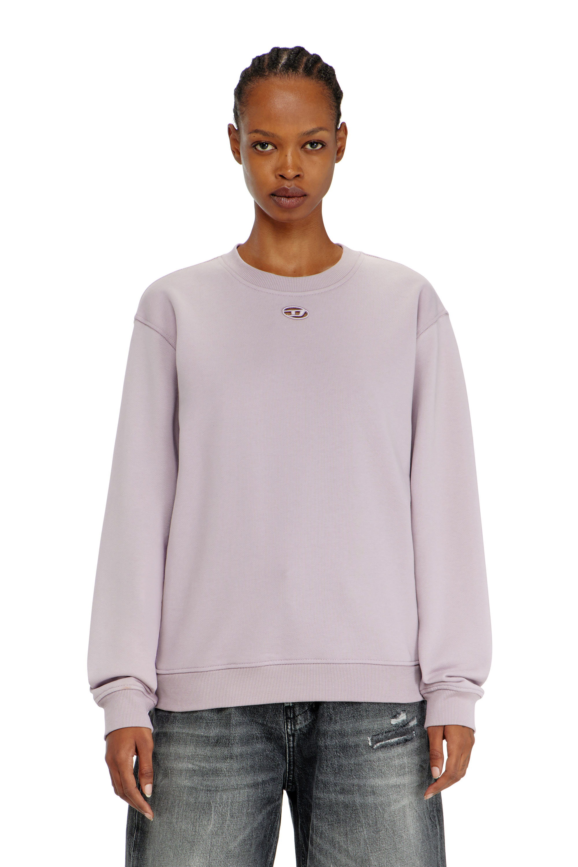 Diesel - F-NORMY-OD, Damen Baumwollsweatshirt mit ovaler D-Stickerei in Lila - 1