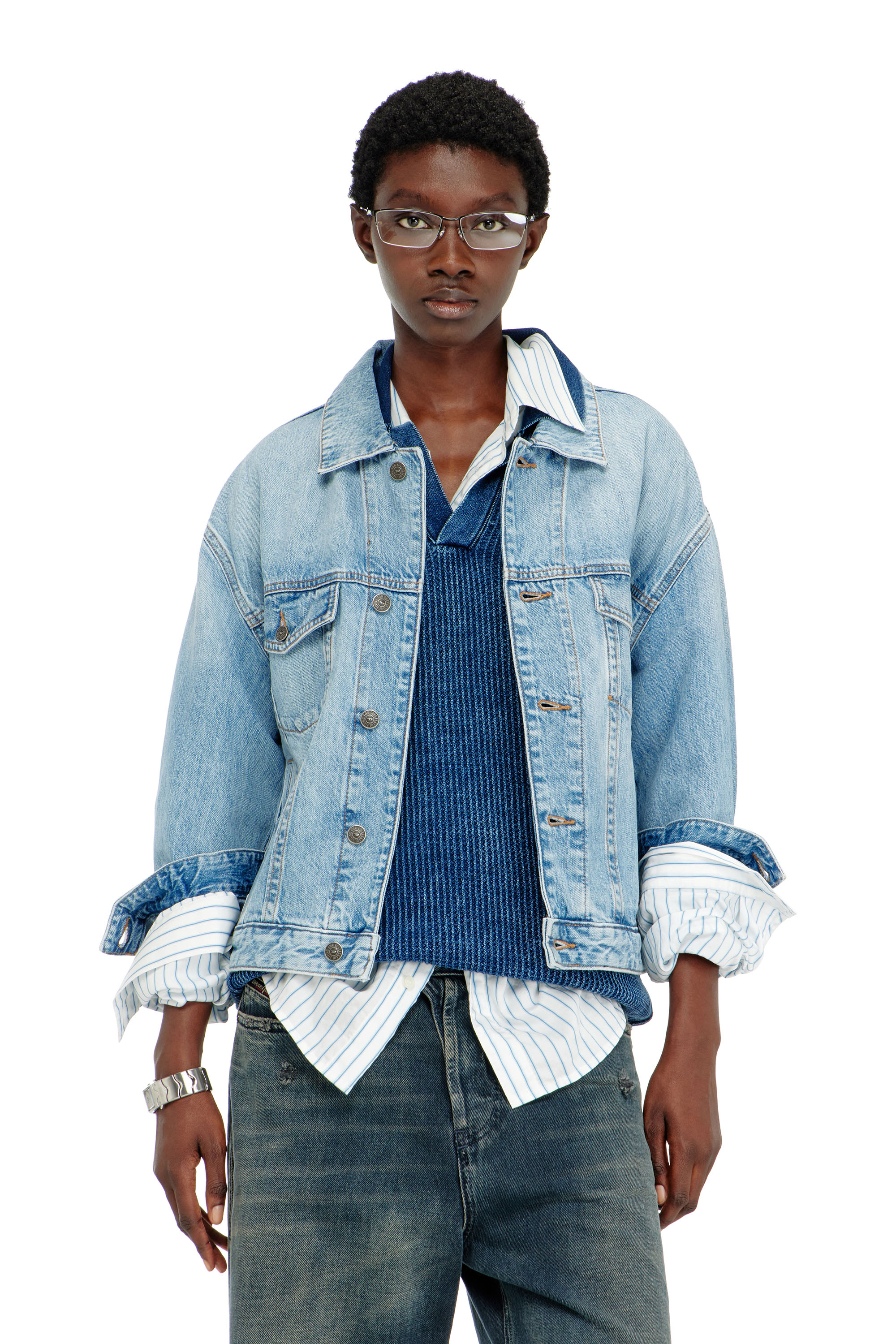 Diesel - D-RANGER, Unisex Trucker-Jacke aus denim in Hellblau - 1