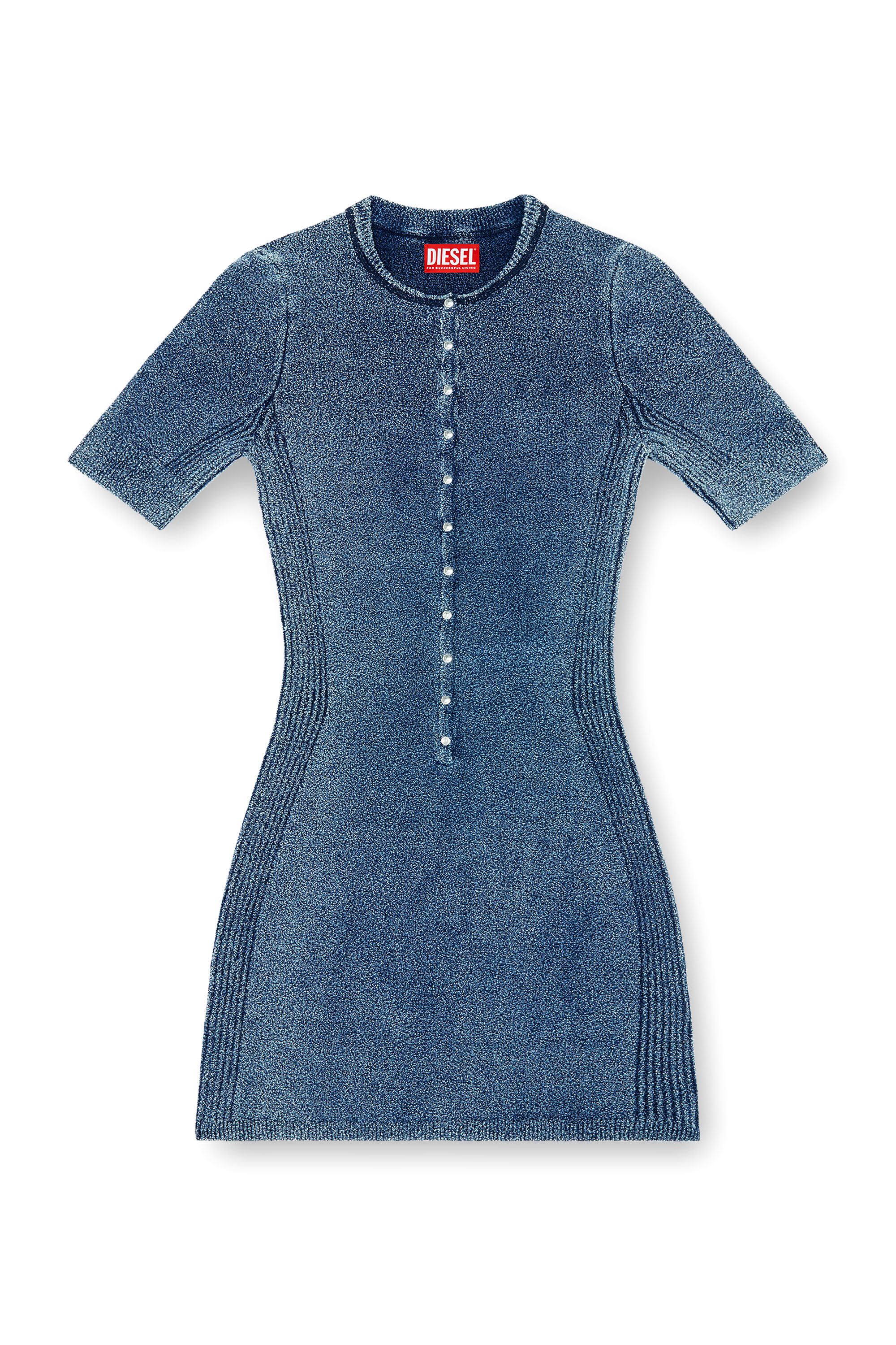 Diesel - M-ESTEE DRESS, Damen Kurzes Kleid aus indigo boucl&eacute;-strick in null - 1