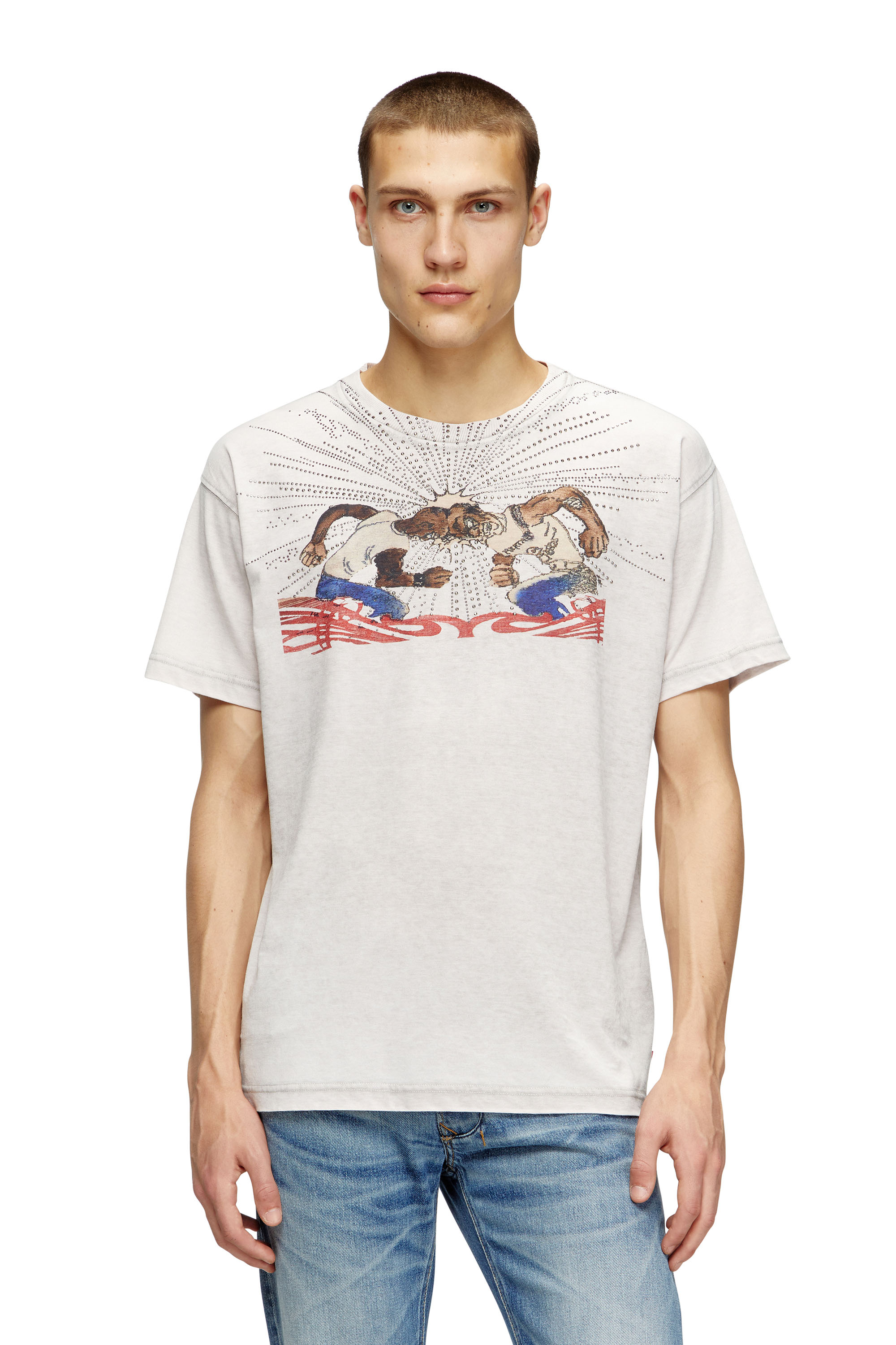 Diesel - T-NORM-T15, Herren T-Shirt mit Strass-Grafik in Hellgrau - 3