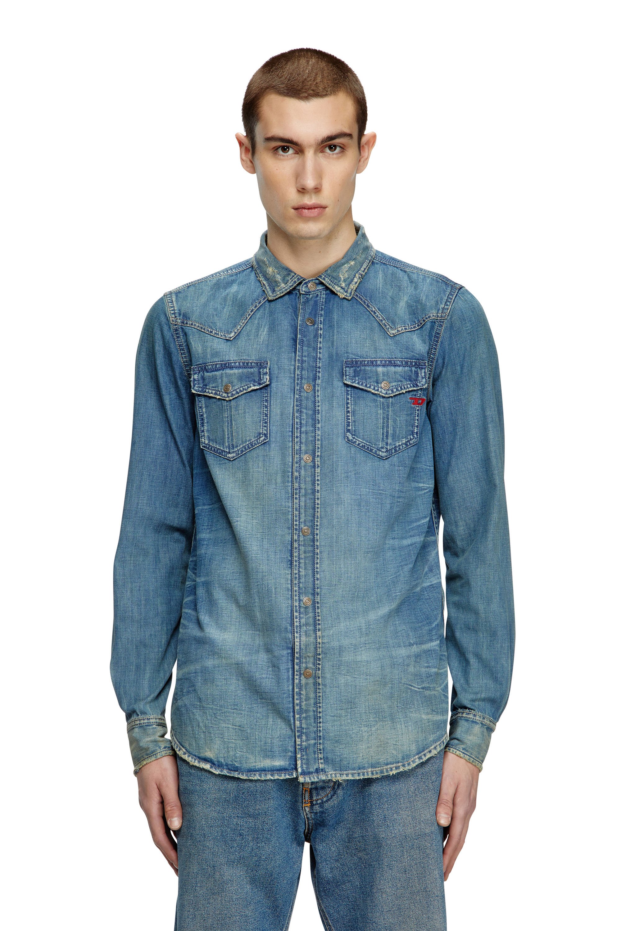 Diesel - D-VEGA, Herren Overshirt aus Denim in Mittelblau - 1