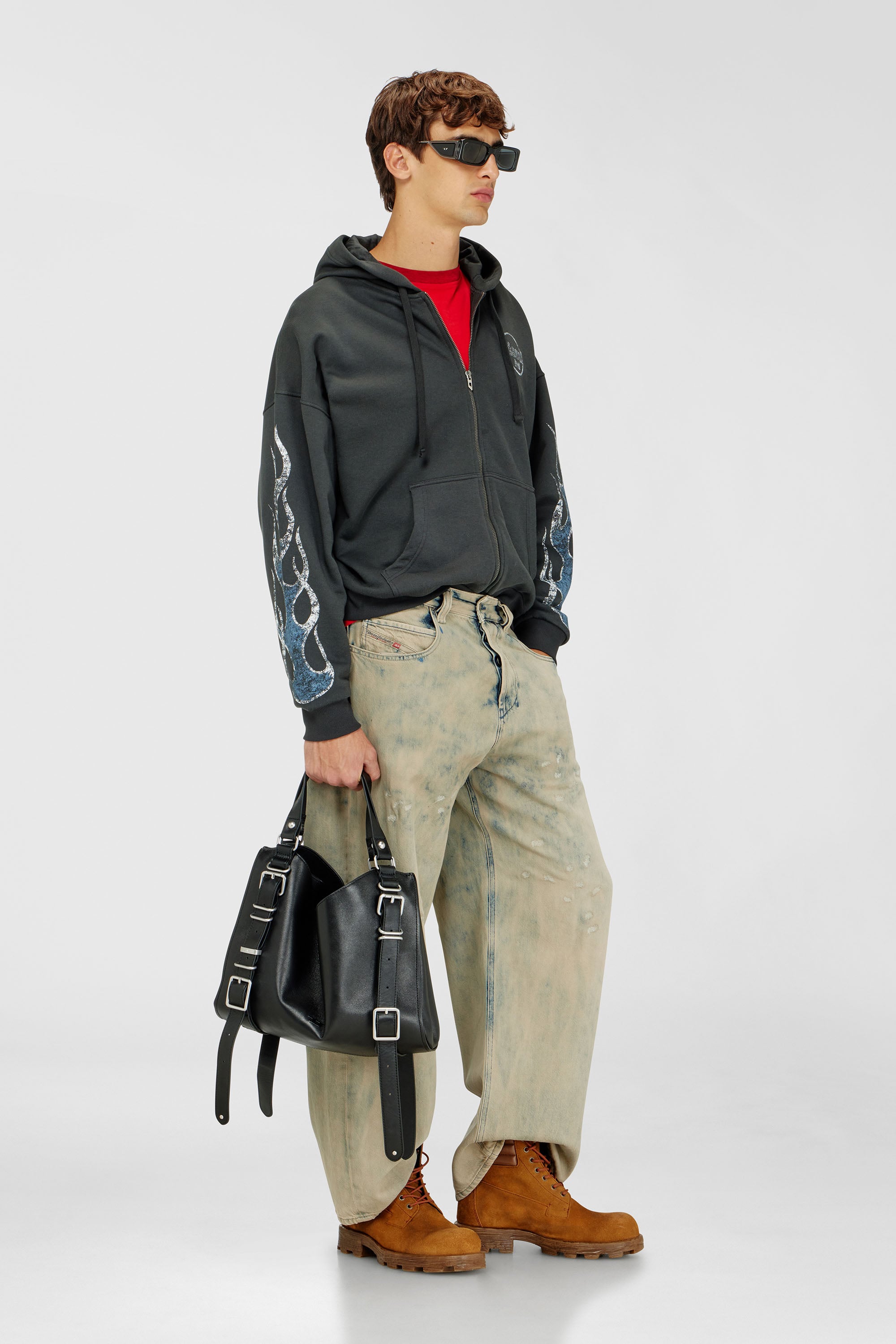 Diesel - S-TOLY-ZIP, Herren Kapuzensweatjacke mit crack print in Dunkelgrau - 2