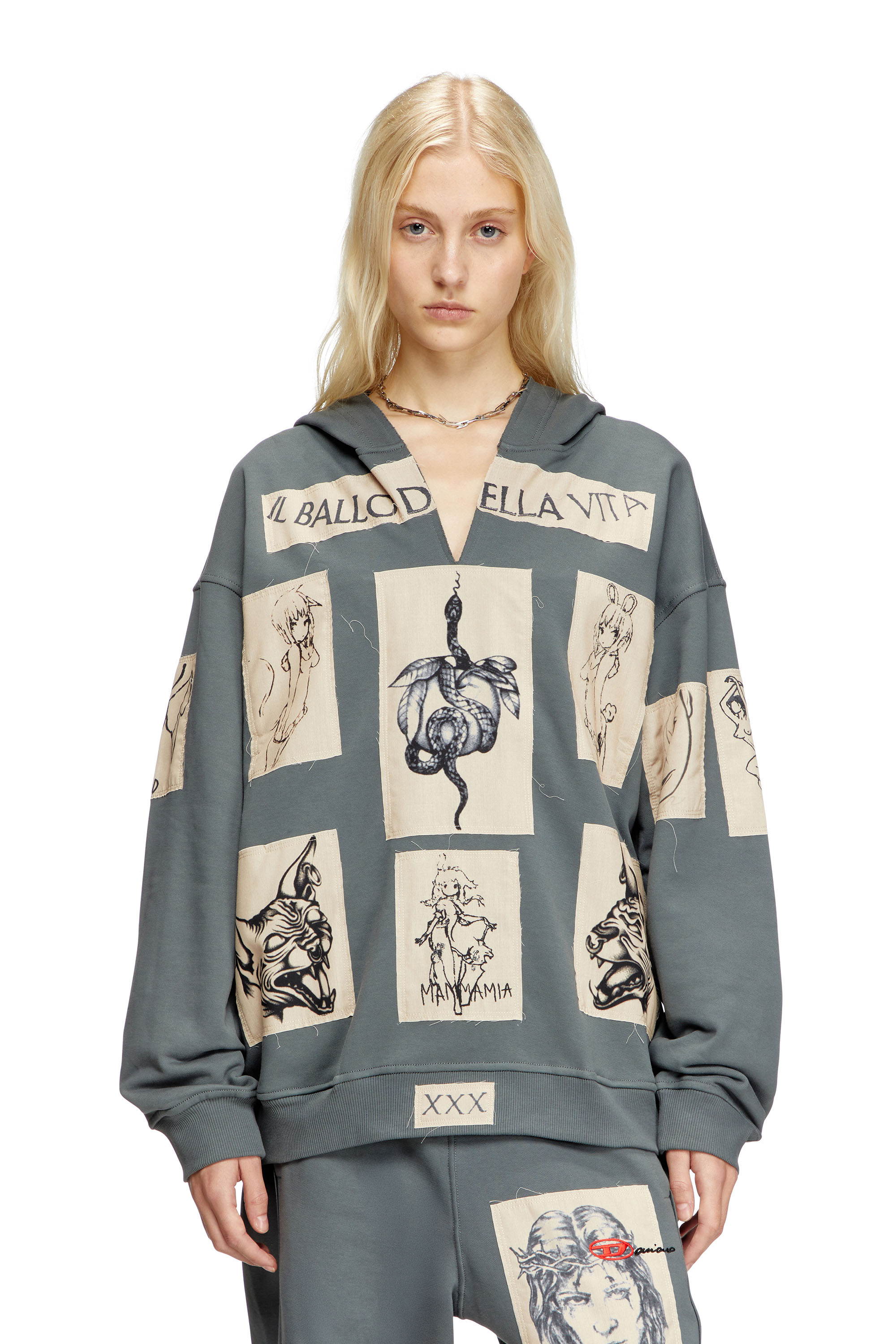 Diesel - S-BOXT-HOOD-DD, Unisex's Hoodie with tattoo patches in Grey - 4