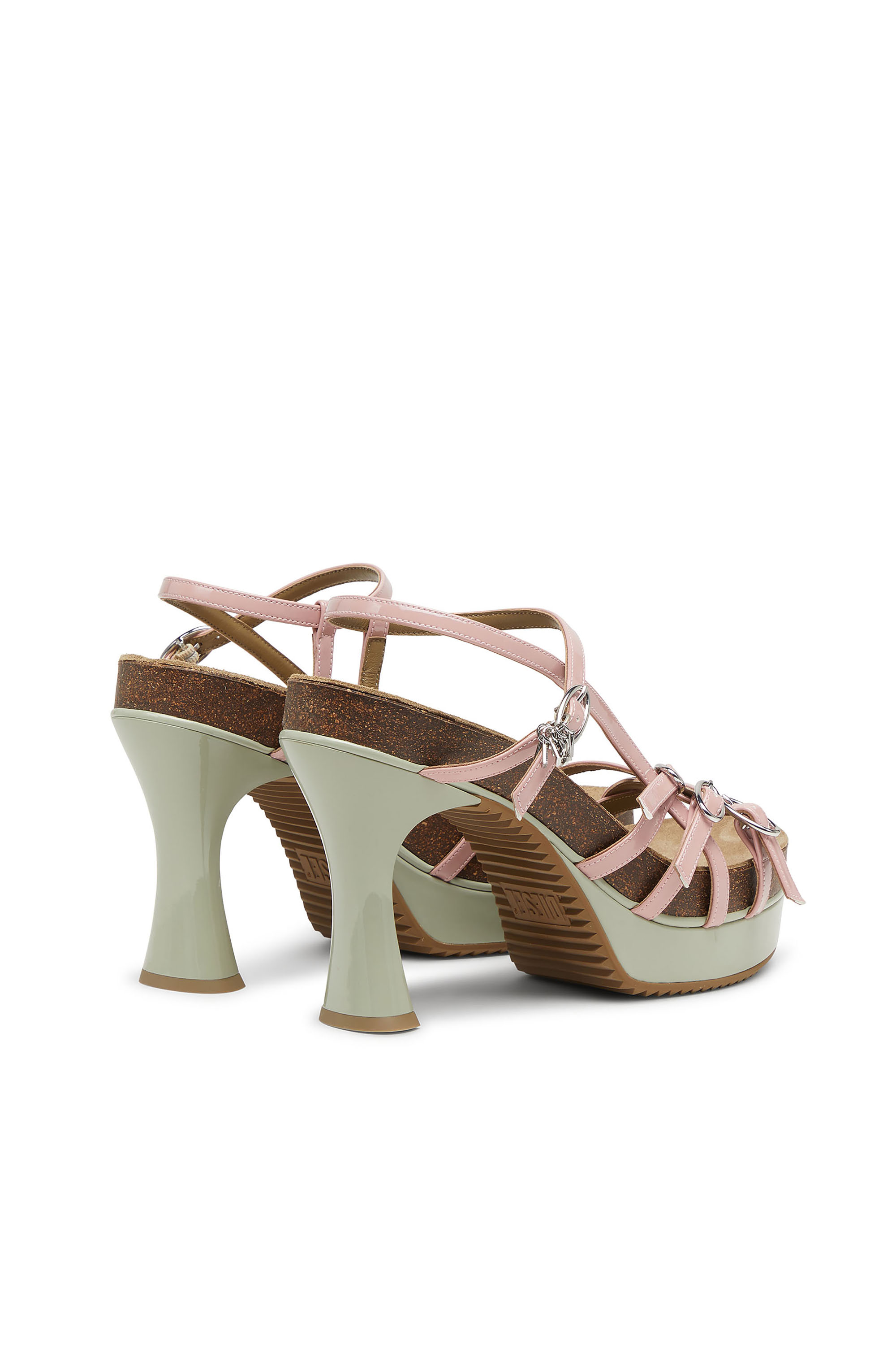 Diesel - D-WOODSTOCK 105 SANDAL, Damen D-Woodstock-Riemchen-Plateausandalen aus glänzendem PU in Rosa/Weiss - 4