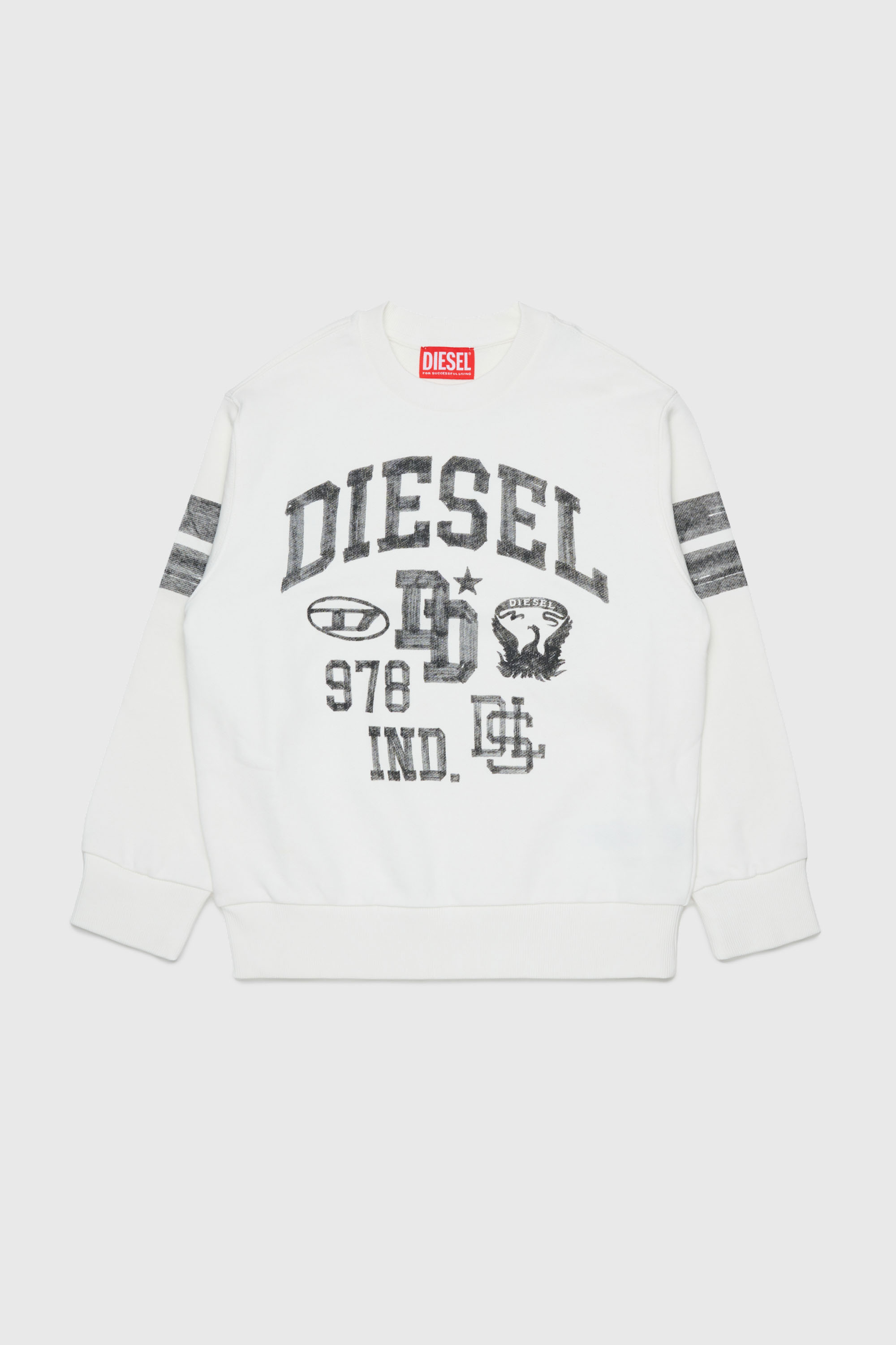 Diesel - SBAND OVER, Herren Sweatshirt mit Collegiate-Logo-Prints in Wei&szlig; - 1