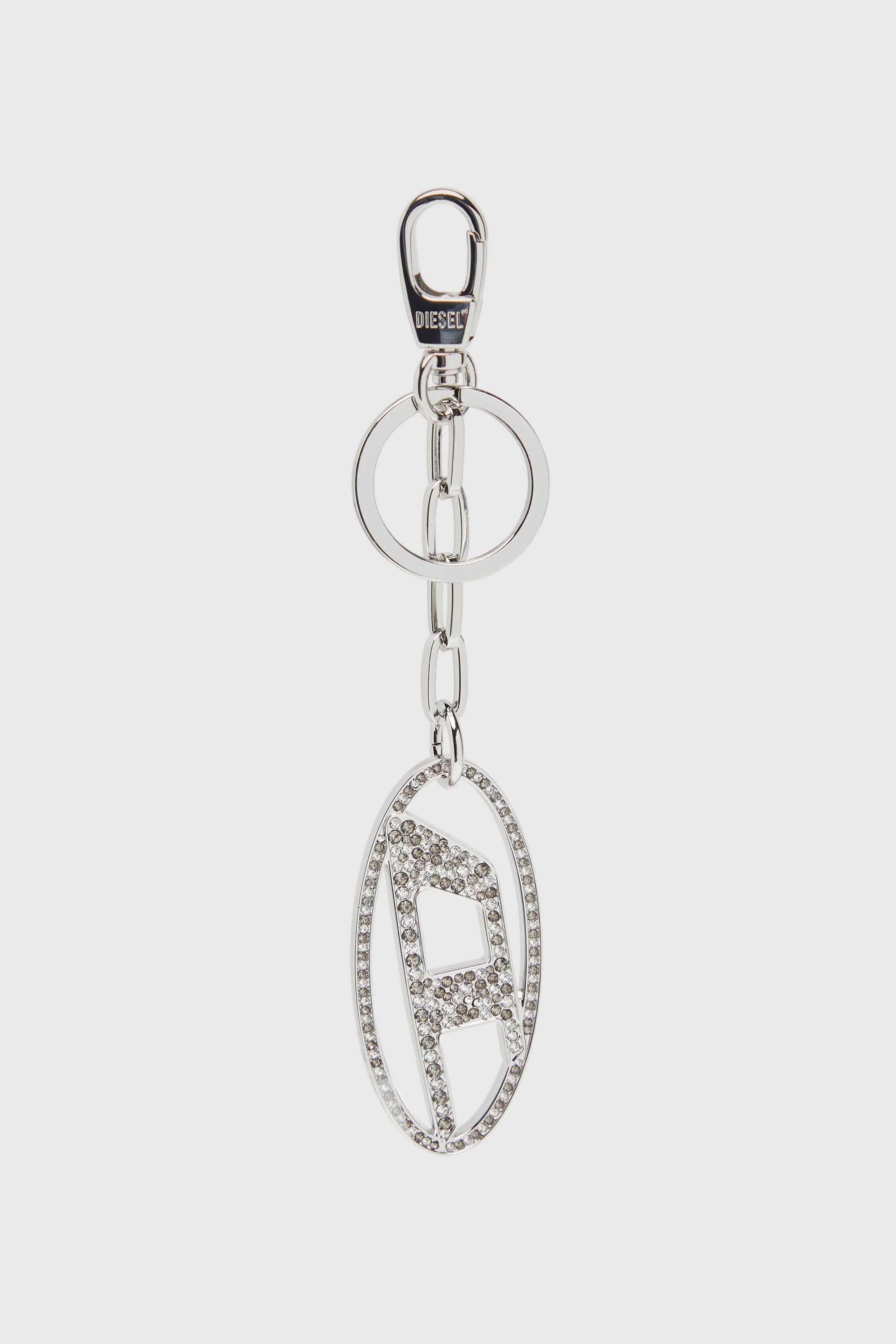 Diesel - HOLY-C, Damen Oval D-Schl&uuml;sselanh&auml;nger aus Metall mit Strass in Silber - 1