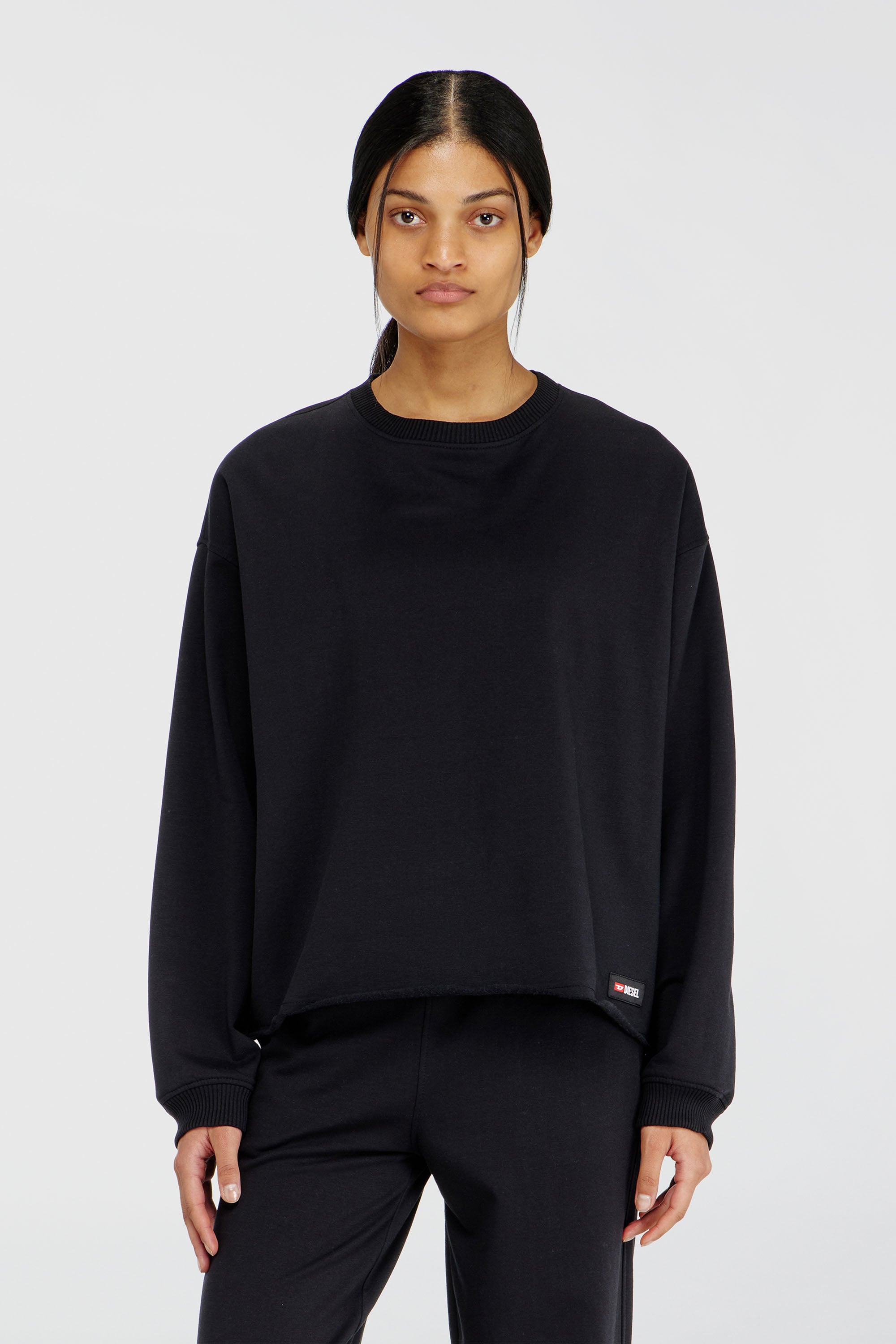 Diesel - PATRICIA-D-CORE, Damen Aufgerautes Sweatshirt mit offener Kante in Schwarz - 1