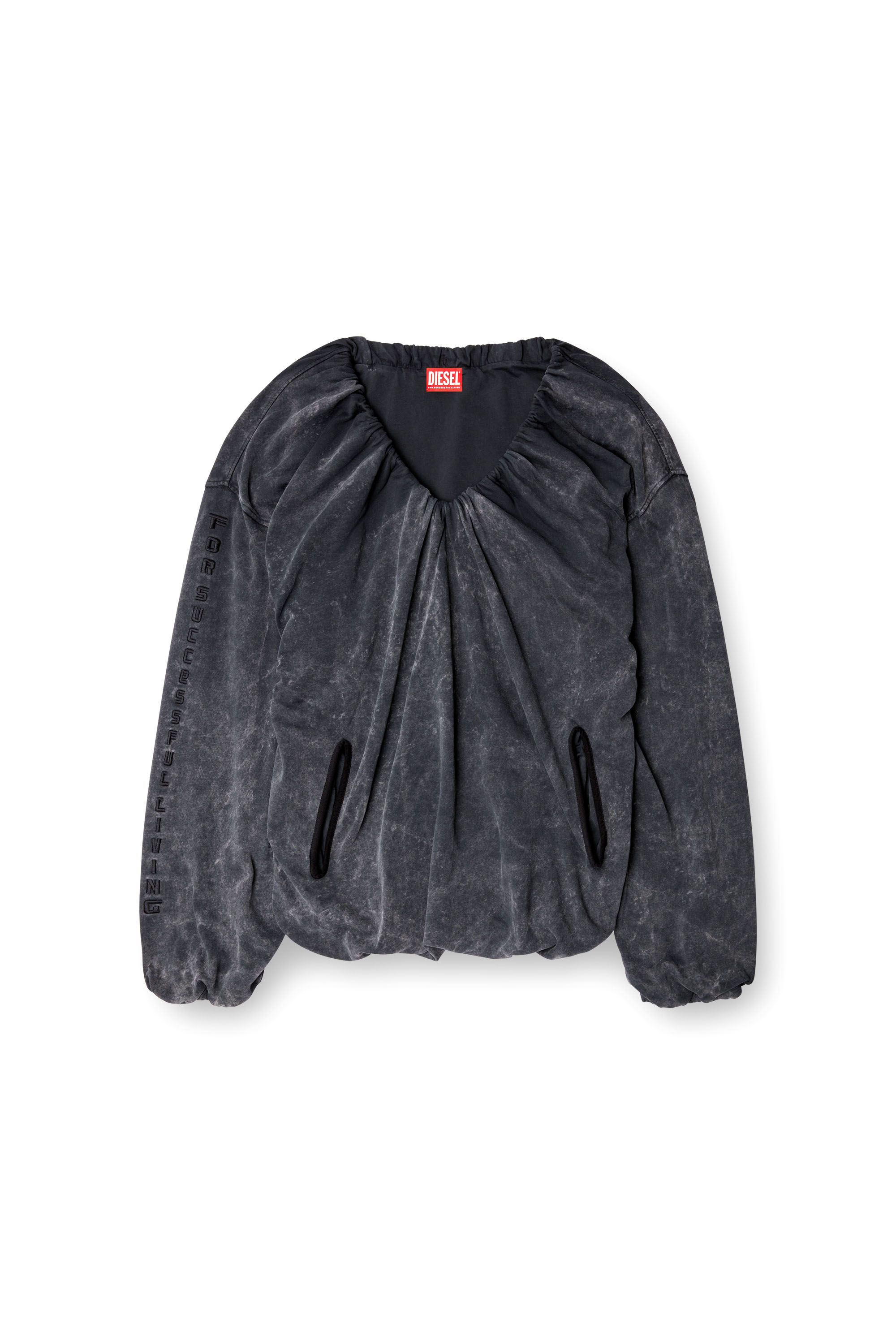 Diesel - F-INDY, Damen Gerafftes Sweatshirt mit gebleichtem Effekt in Schwarz - 3