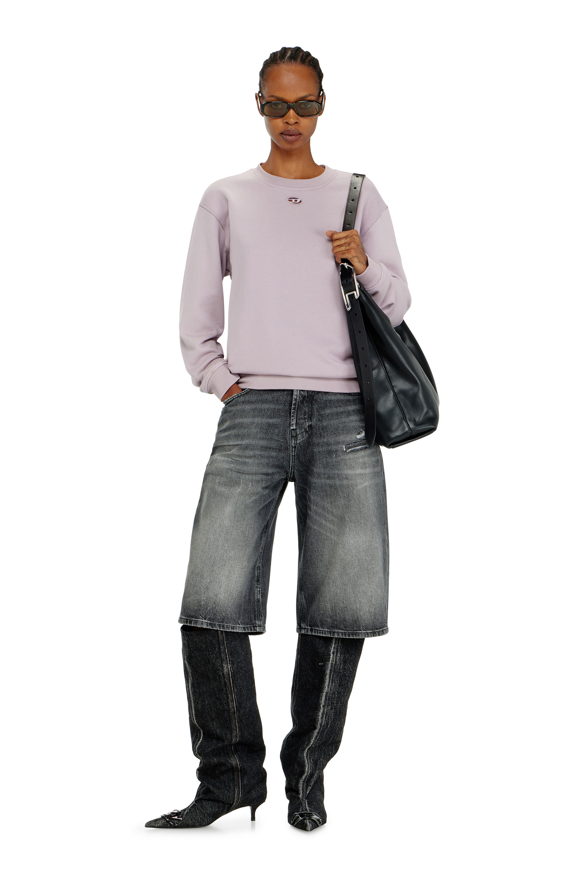 Diesel - F-NORMY-OD, Damen Baumwollsweatshirt mit ovaler D-Stickerei in Lila - 2