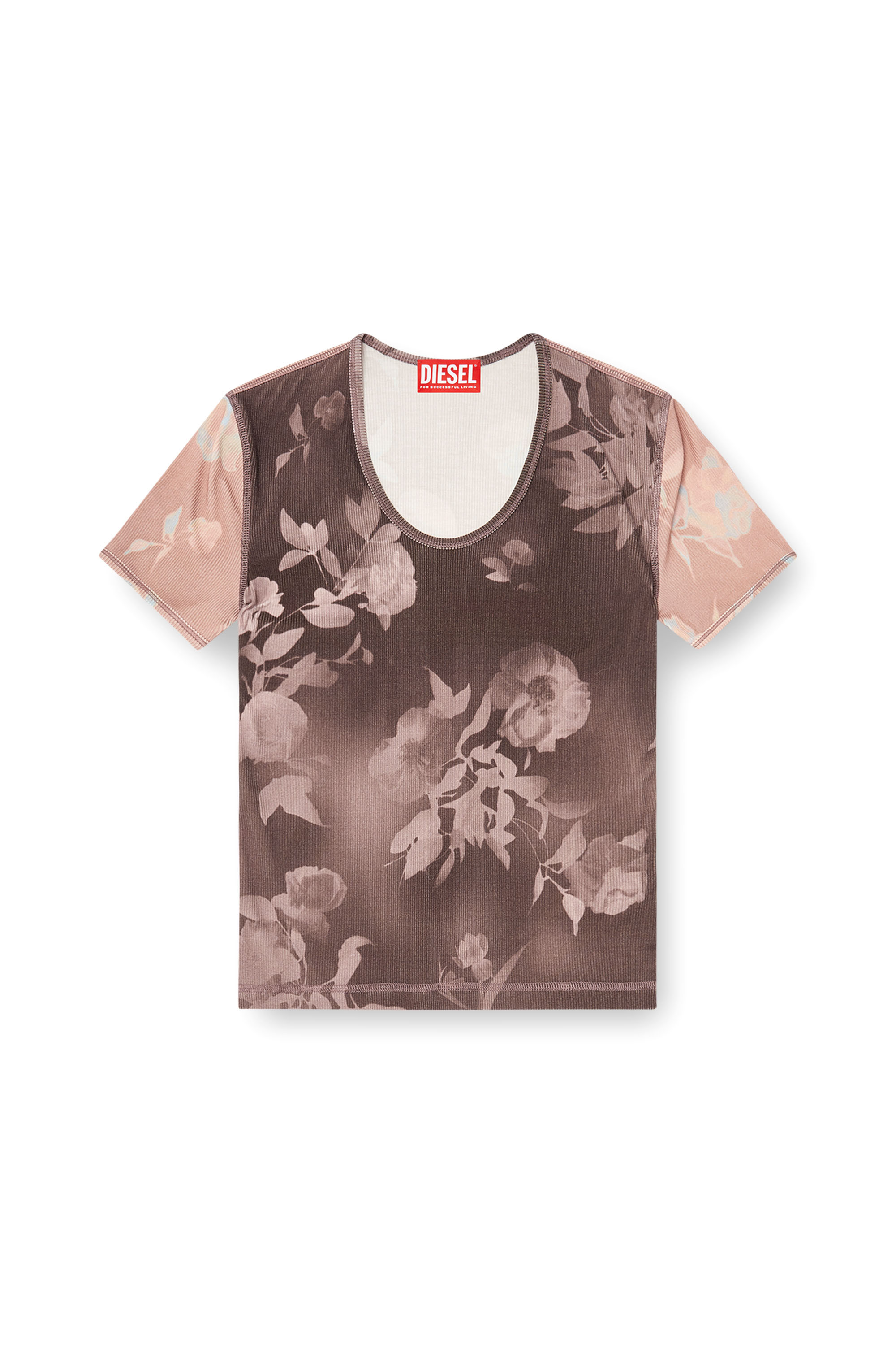 Diesel - T-ELENEWU, Damen Top aus geripptem Jersey mit Blumenprint in null - 3