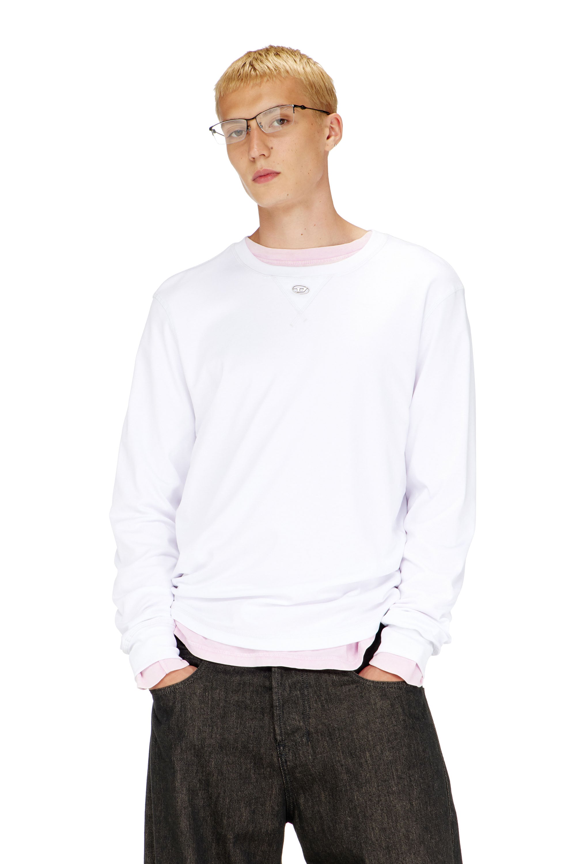 Diesel - T-MADJUST-LS-TR, Herren Baumwoll-Langarmshirt mit Oval D in Wei&szlig; - 1