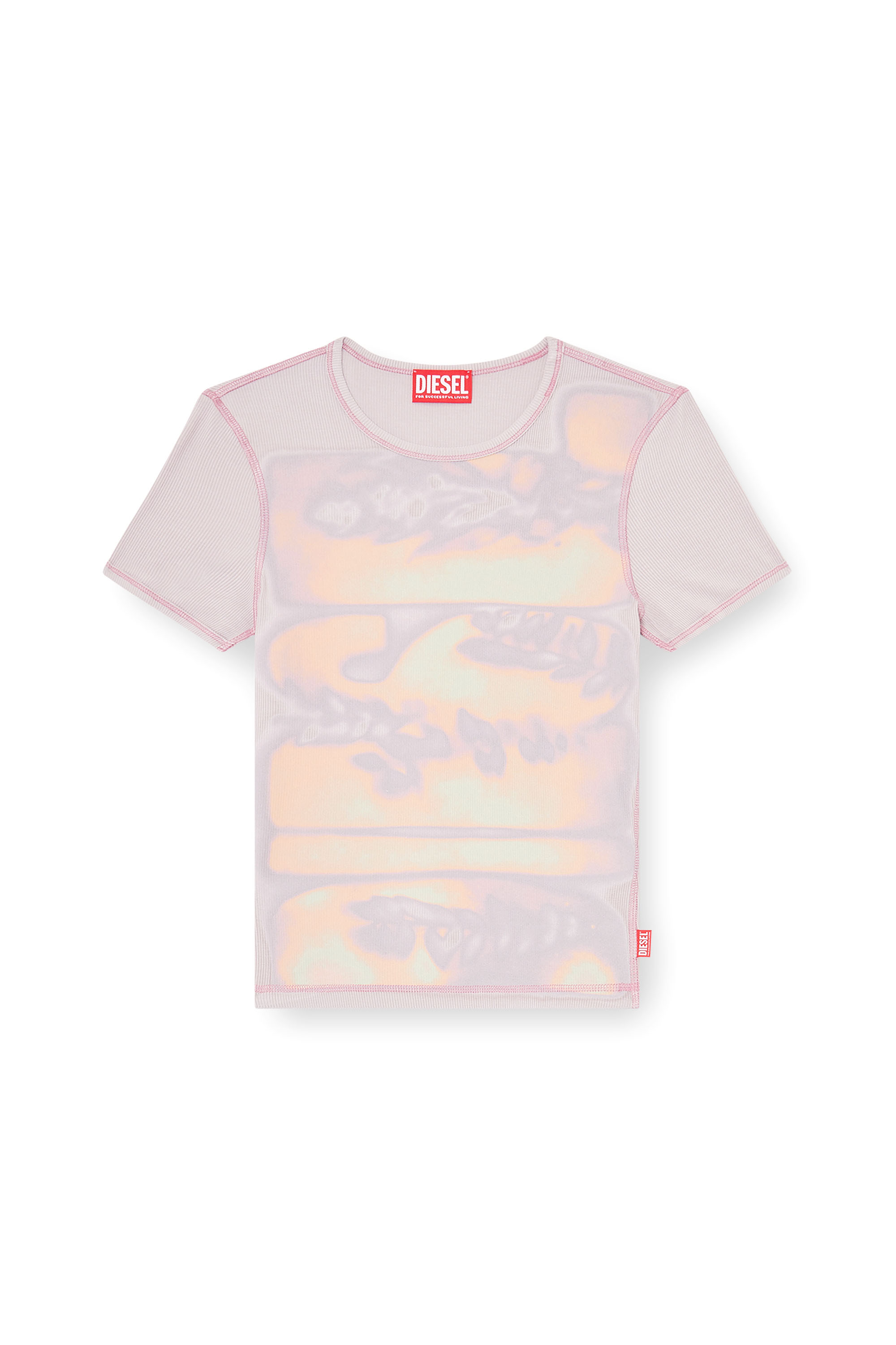 Diesel - T-ELE-LONG-AA1, Damen Schmal geschnittenes Jersey-Top mit Grafikdruck in null - 3