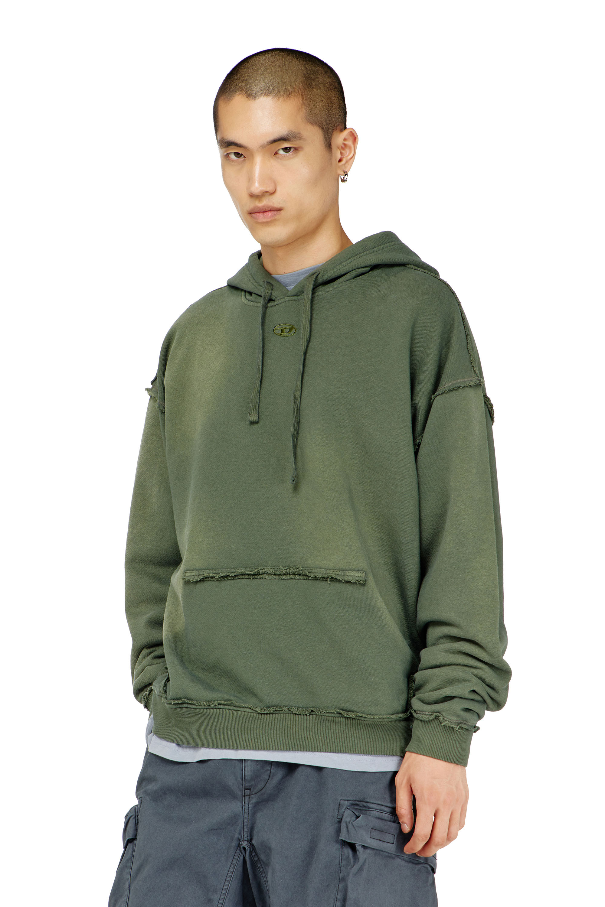 Diesel - S-POCK-HOOD, Herren Verblasster Baumwoll-Hoodie mit ausgefransten Details in null - 1