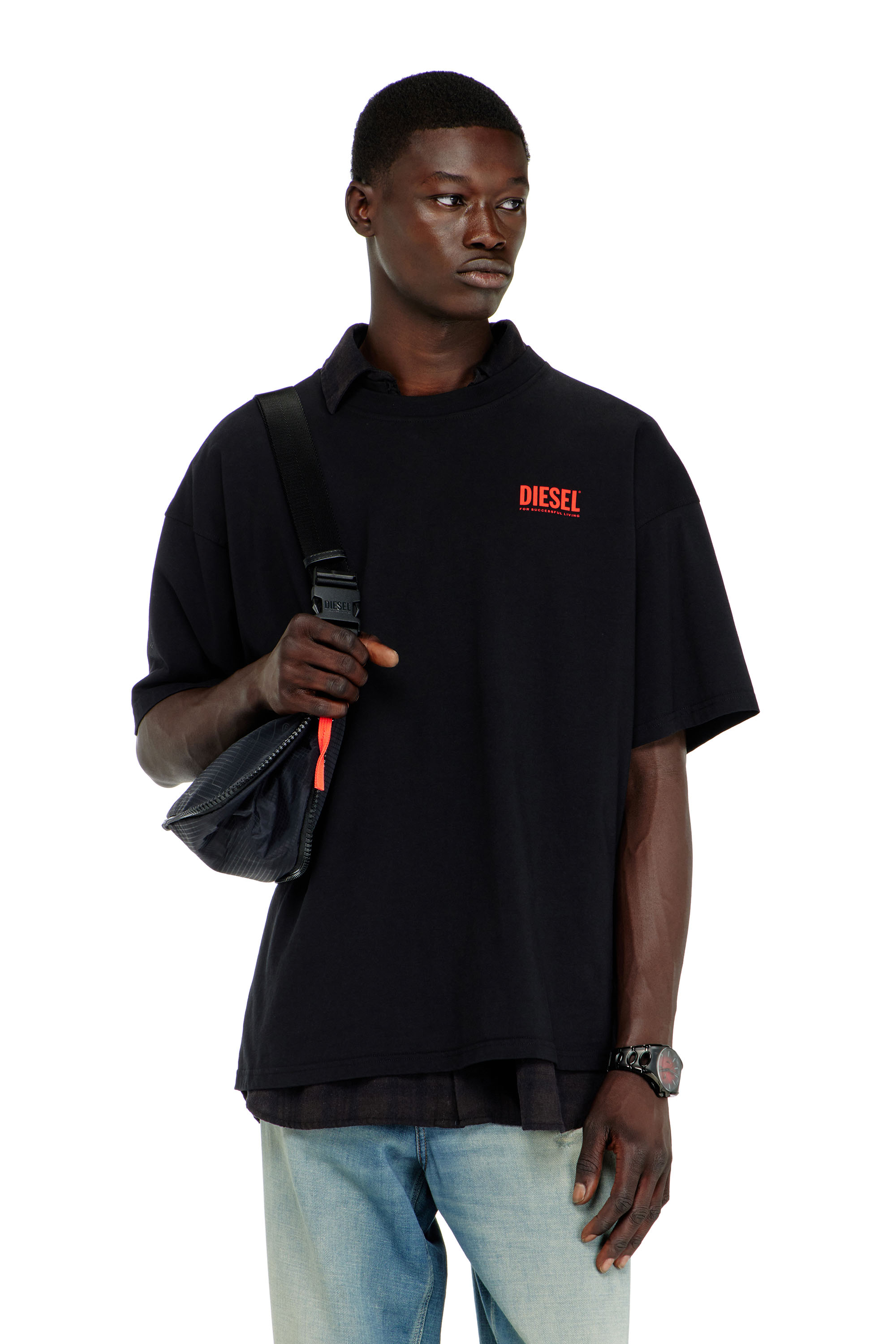 Diesel - T-BOXT-BISK, Herren Baumwoll-T-Shirt mit Diesel-Biscotto-Print in Schwarz - 1