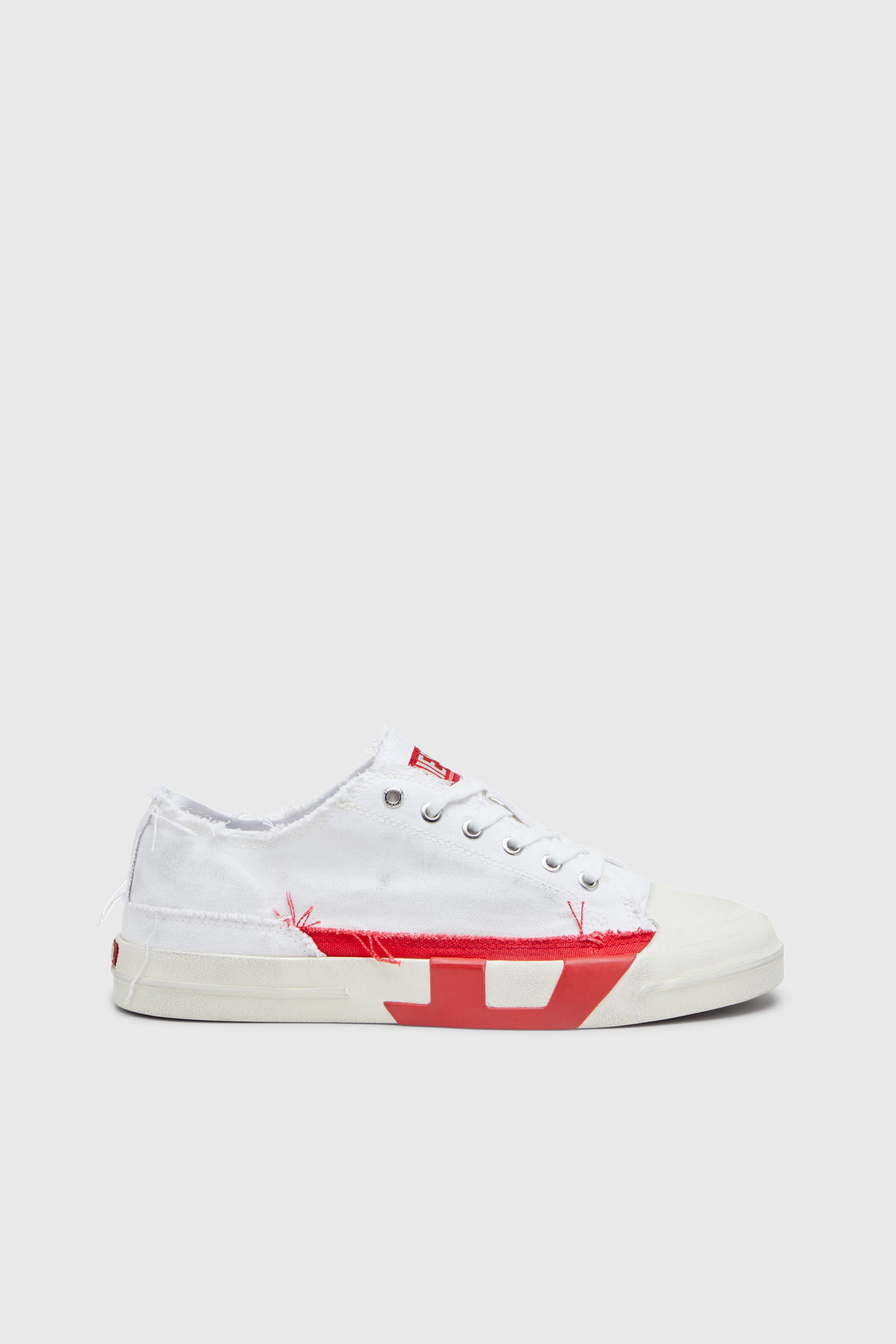 Diesel - S-D-VERSE LOW, Herren S-D-Verse-Canvas-Sneakers mit Schmutz-Effekt in Weiss/Rot - 1