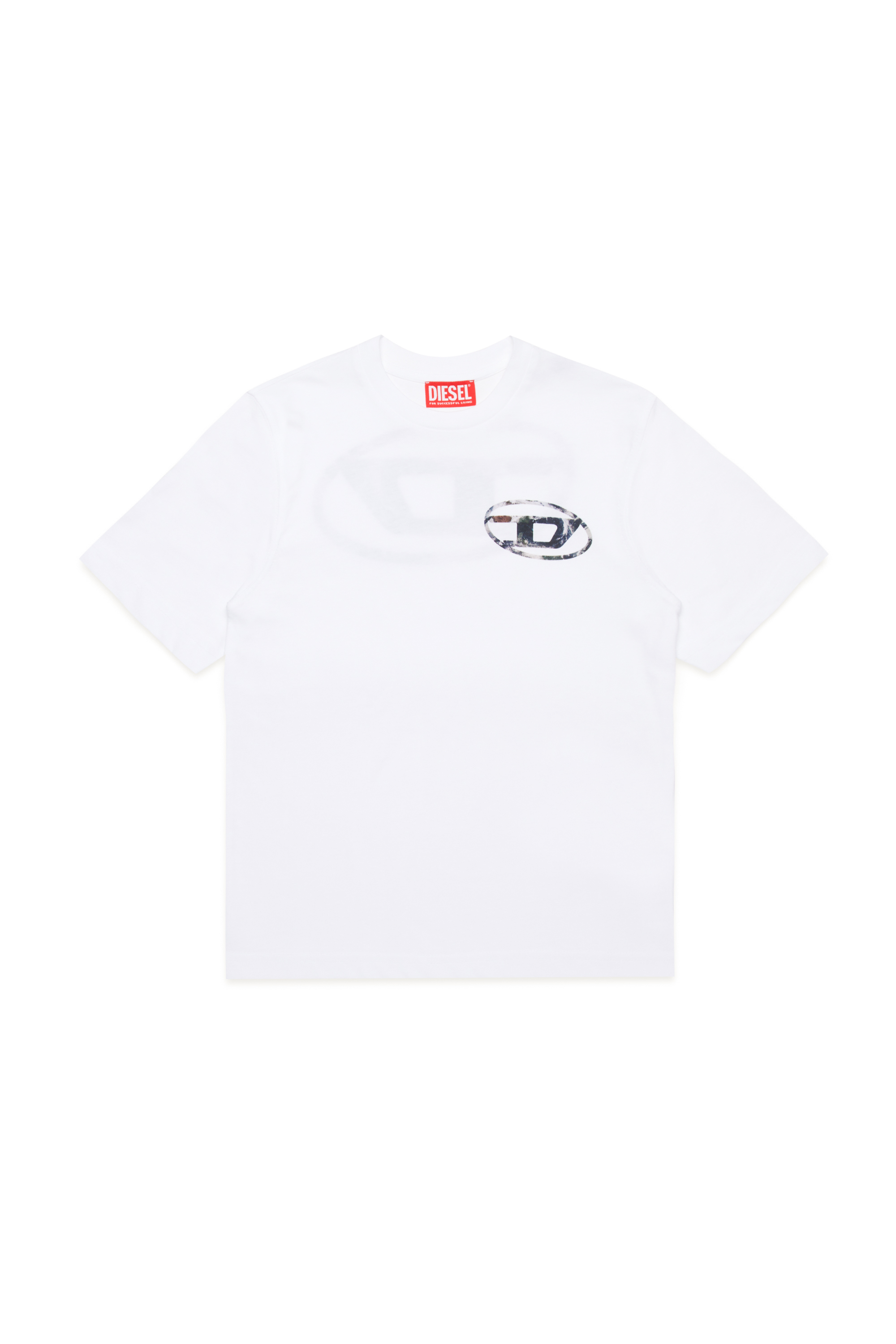 Diesel - TWASHL6 OVER, Herren T-Shirt mit ovalem Logo in marmorierter Optik in Weiss - Image 1
