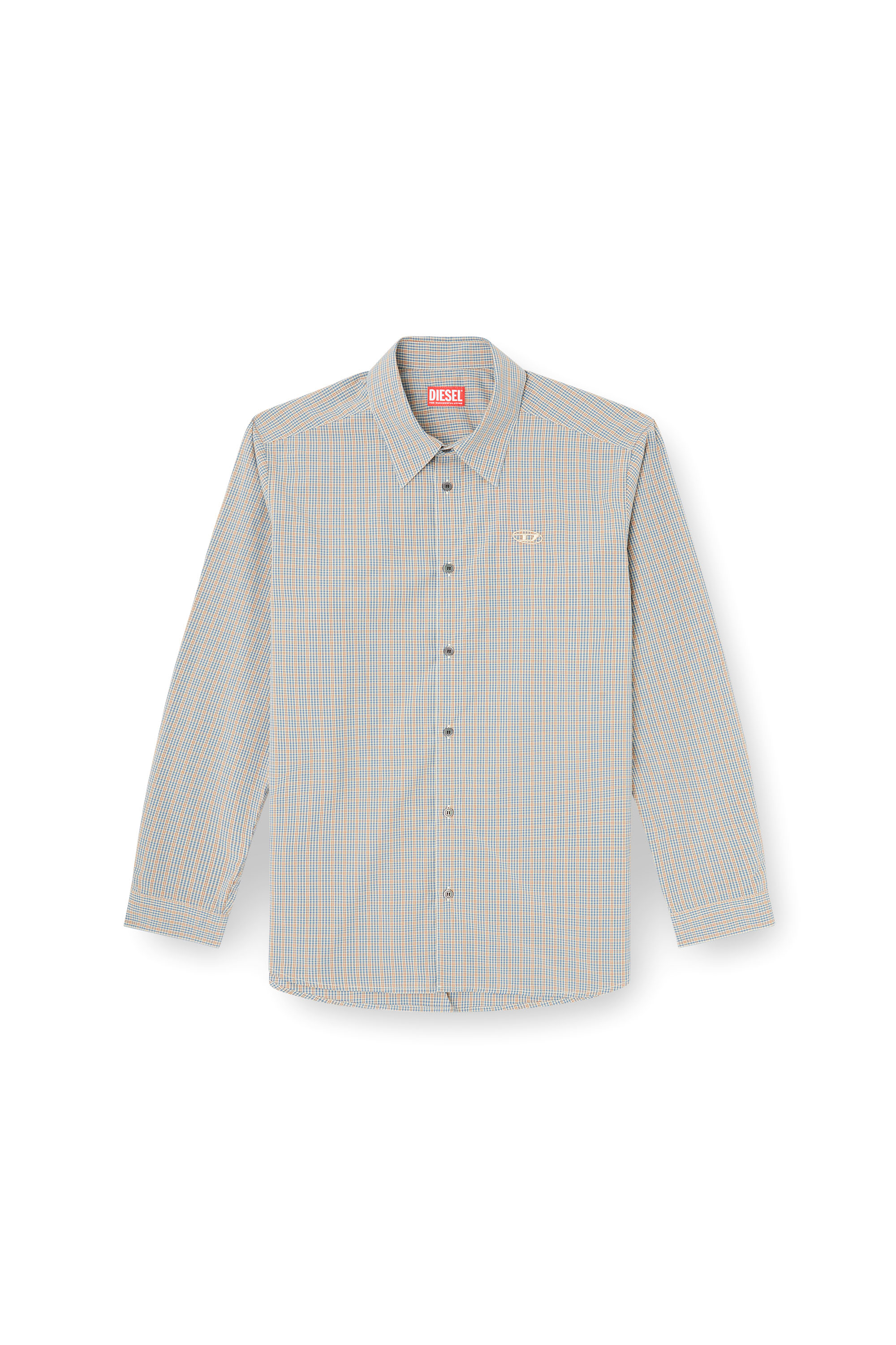 Diesel - S-SIMPLY-DLBV, Herren Karo-Shirt mit Oval D-Stickerei in Braun/Grau - 3