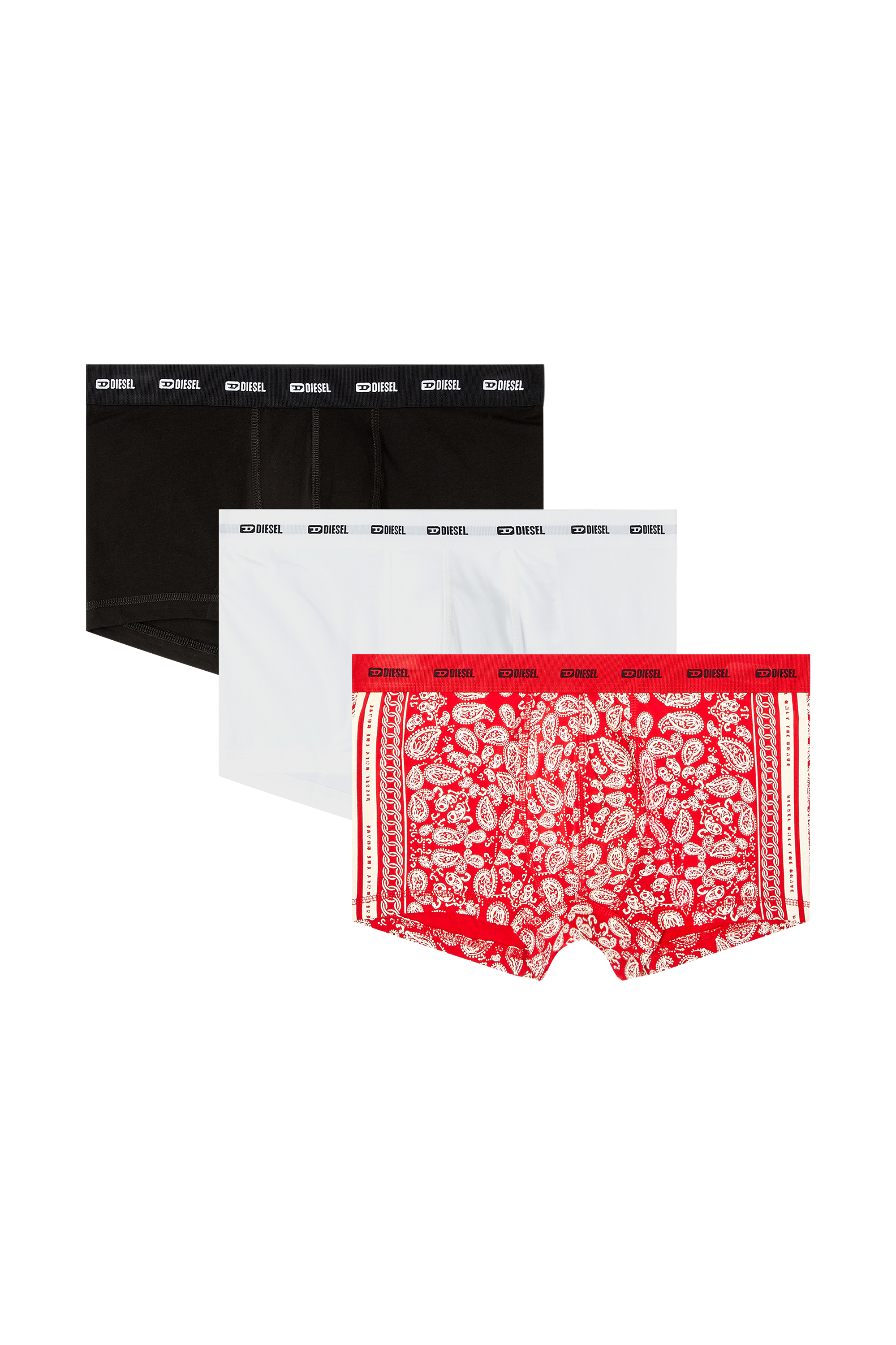 Diesel - DAMIEN-GFT-UTLT-3PACK, Herren 3er-Pack Boxershorts aus Stretch-Baumwolle in Rot/Weiss - 1