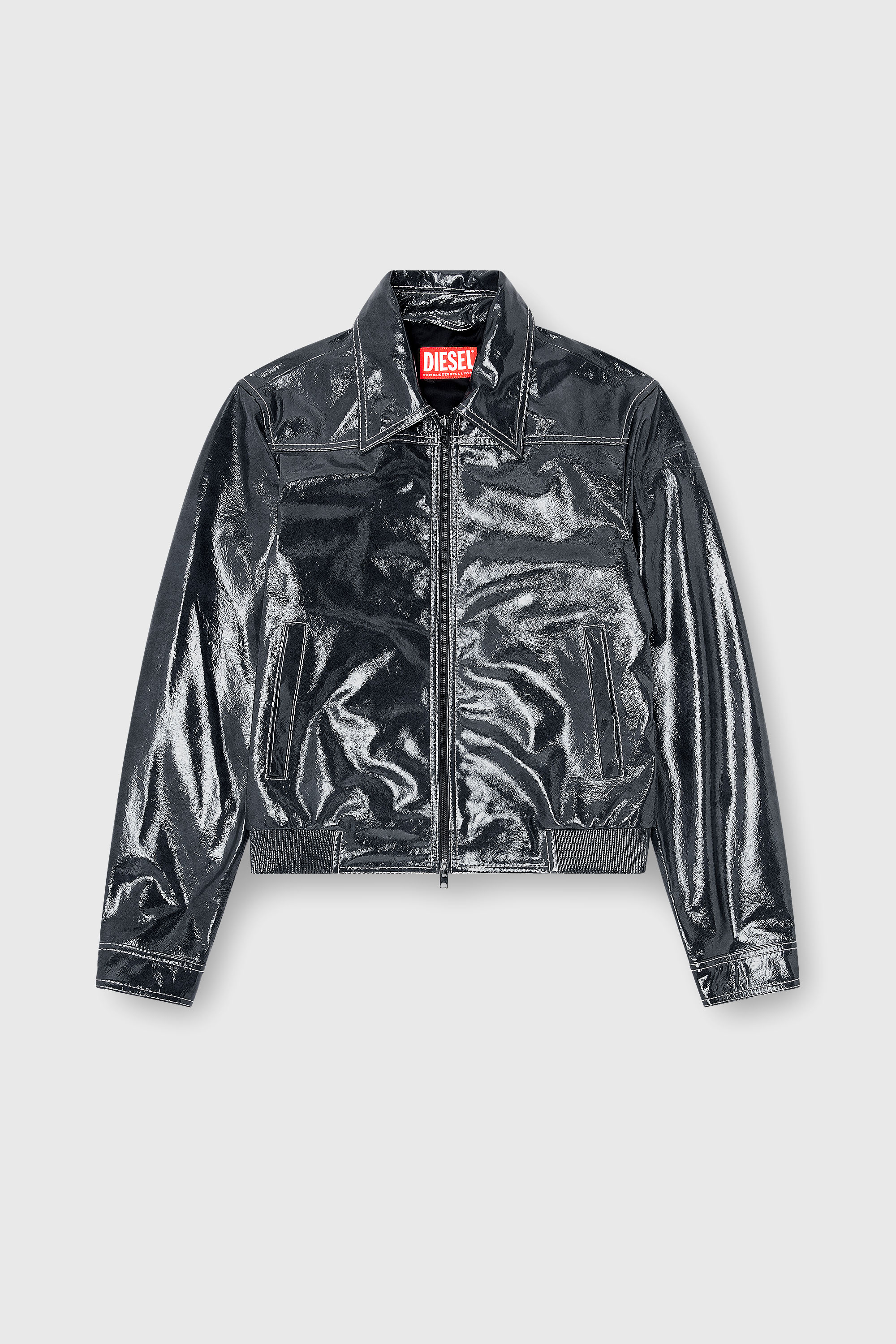 Diesel - L-ADDI, Herren Patent-leather jacket in Dunkelgrau - 2