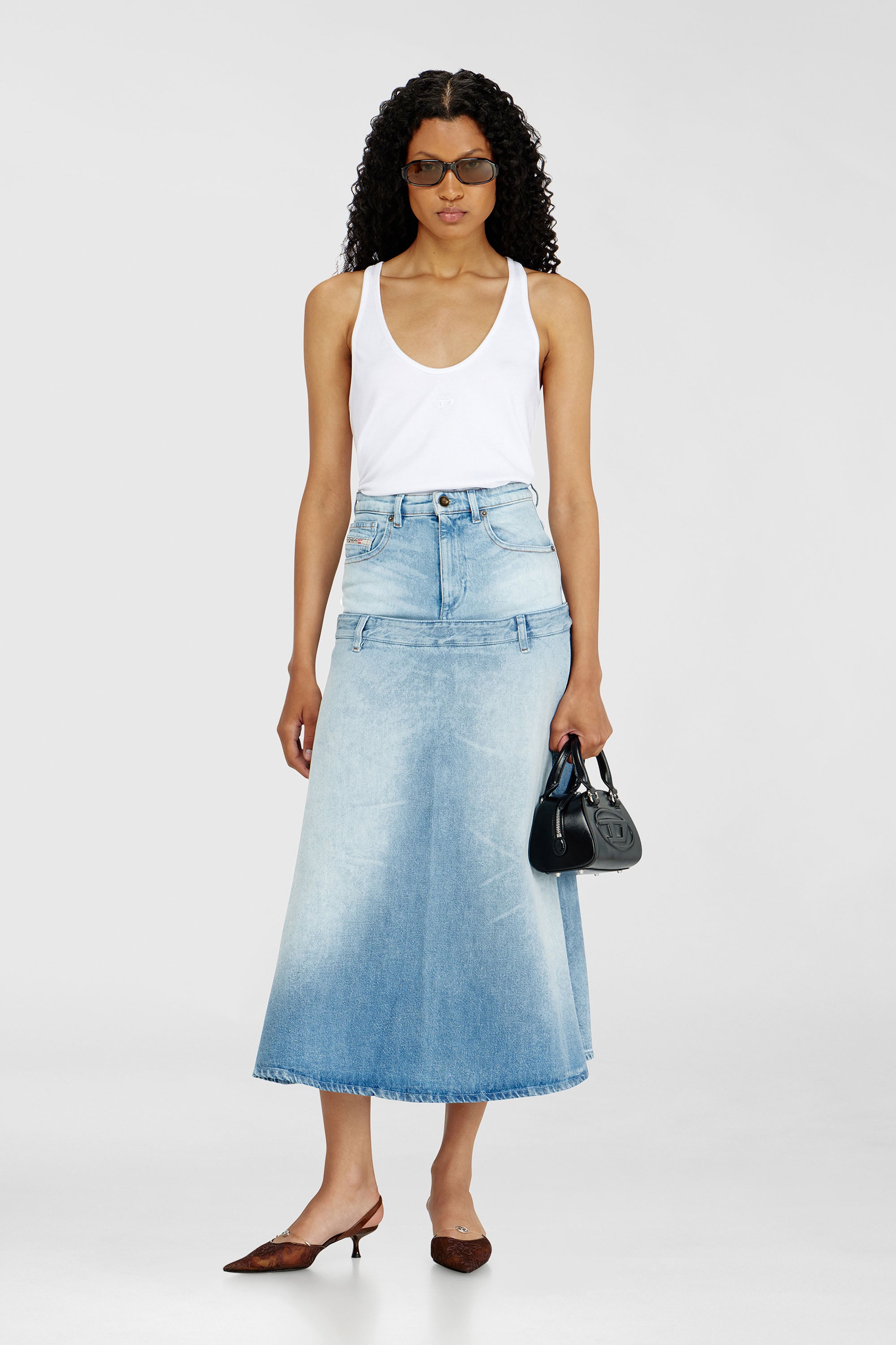 Diesel - DE-VORYA-S, Damen Jeansrock mit Lagen-Design in Hellblau - 1