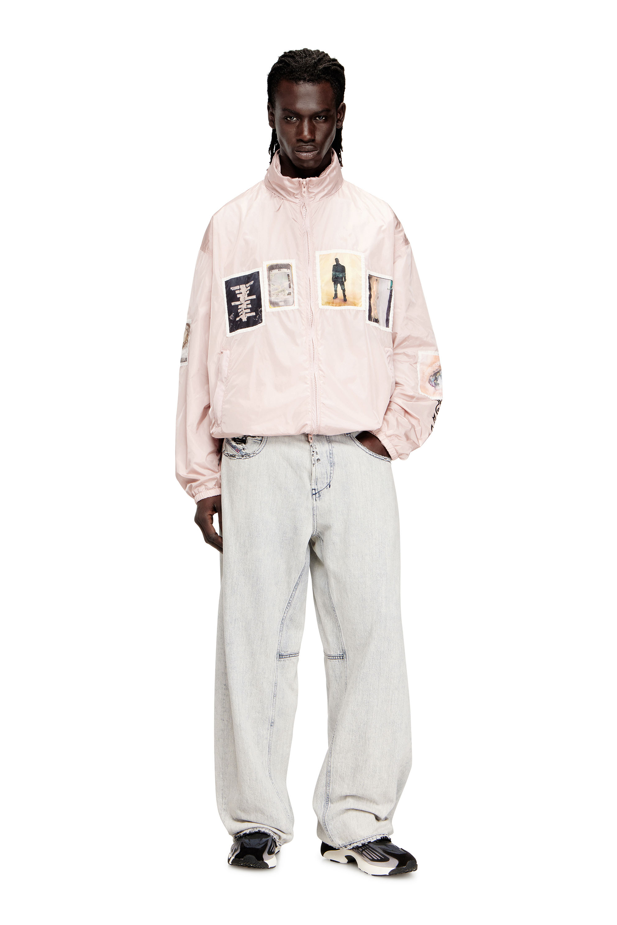 Diesel - J-CLAUS-A-GSBR, Man's Windbreaker with graphic patches in Pink - 1