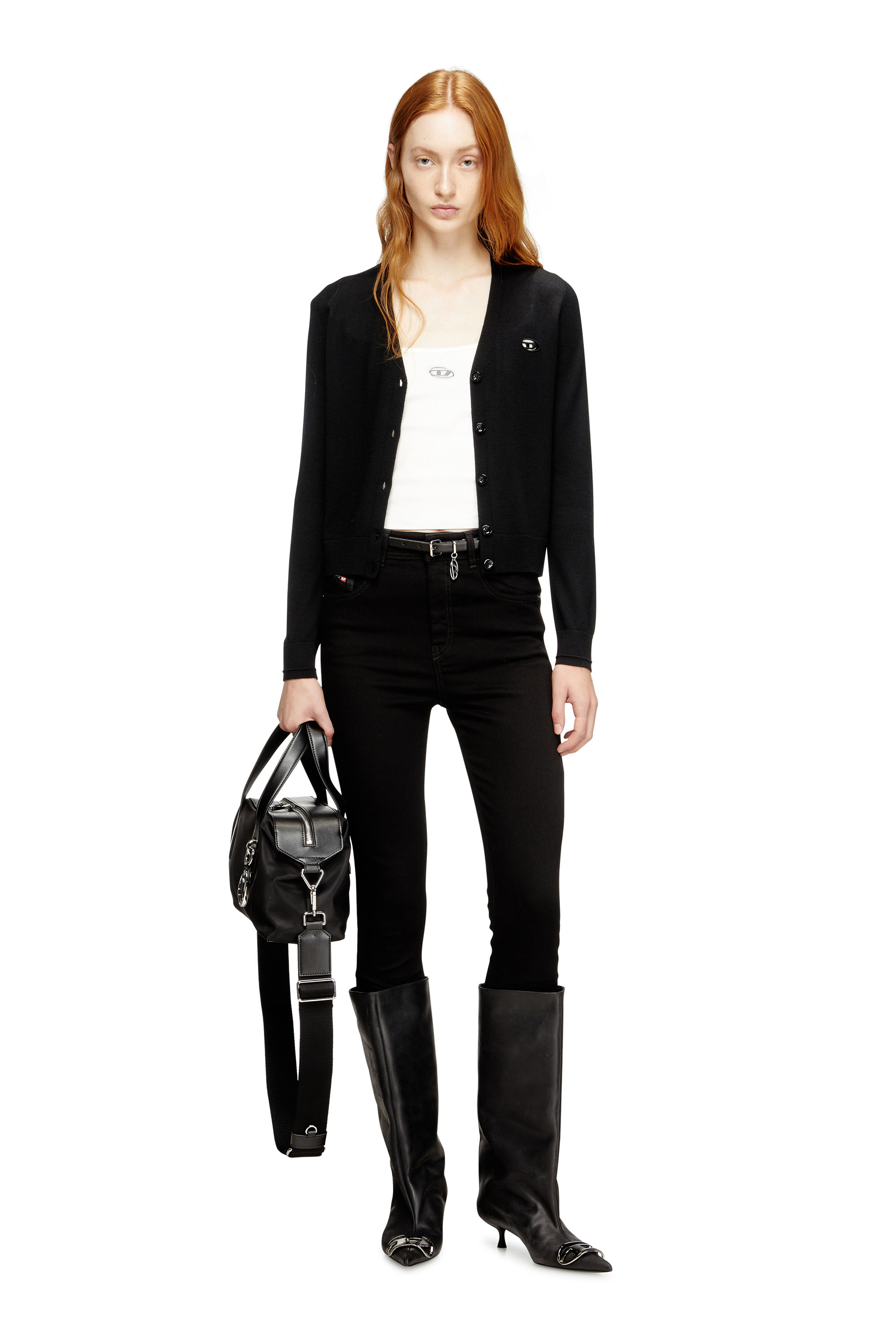 Diesel - T-HUPY-OD, Damen Rippen-Top mit metallicfarbenem Oval D in Weiß - 1