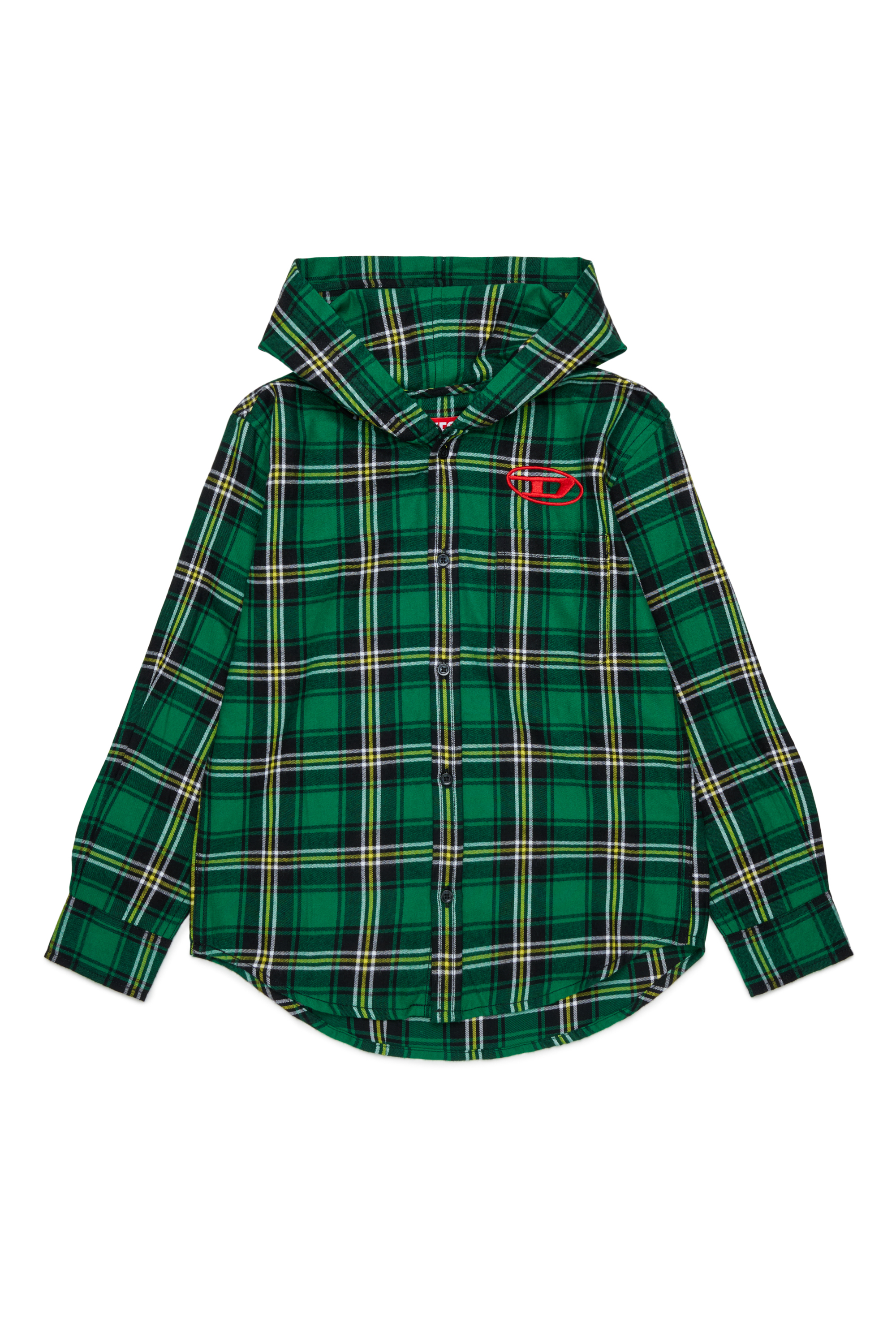 Diesel - CHECK OVER, Herren Hooded check shirt mit Oval D Stickerei in Gr&uuml;n - 1