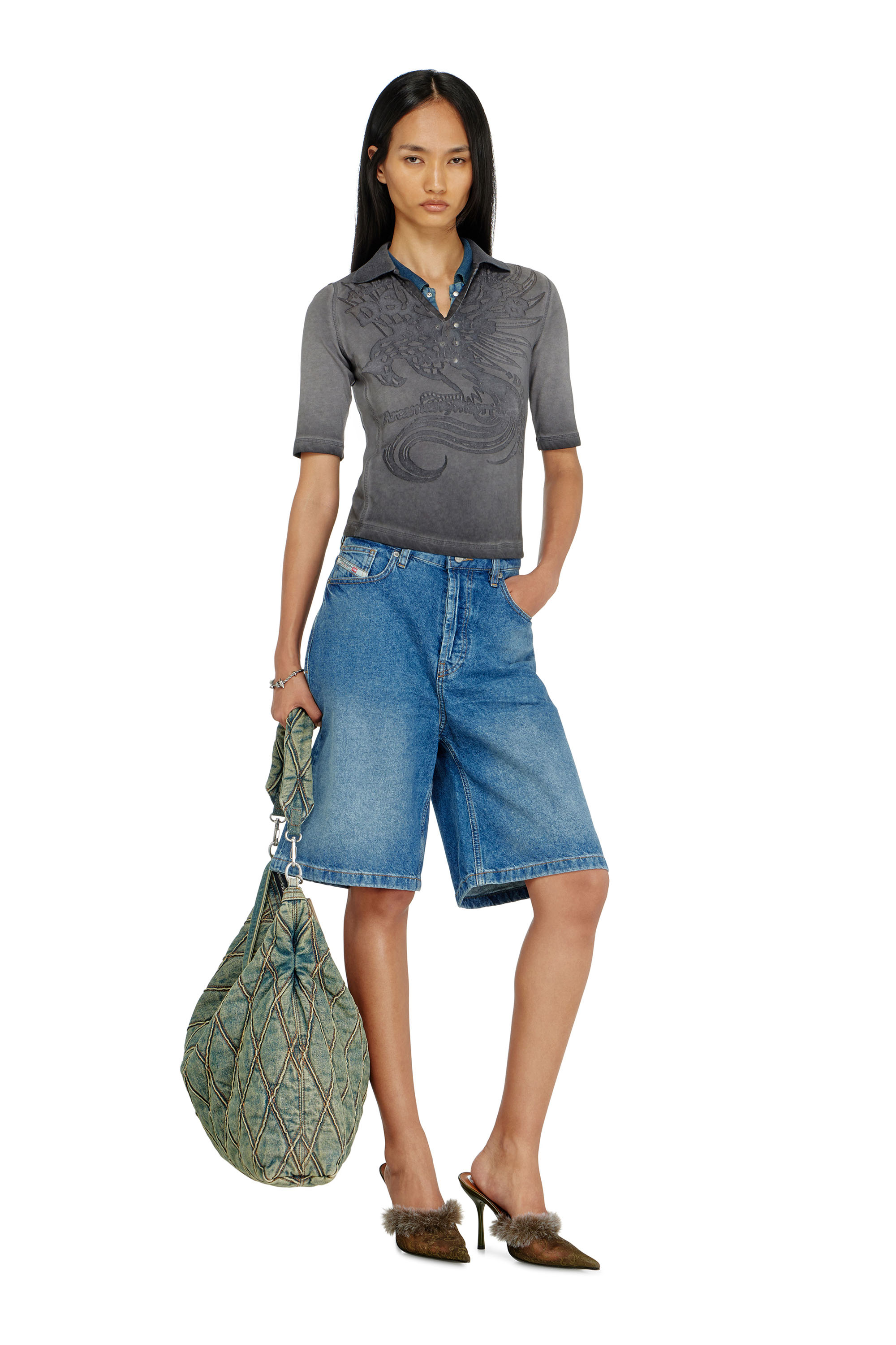 Diesel - T-BEA, Damen Slim-Poloshirt mit d&eacute;vor&eacute;-Print in null - 1