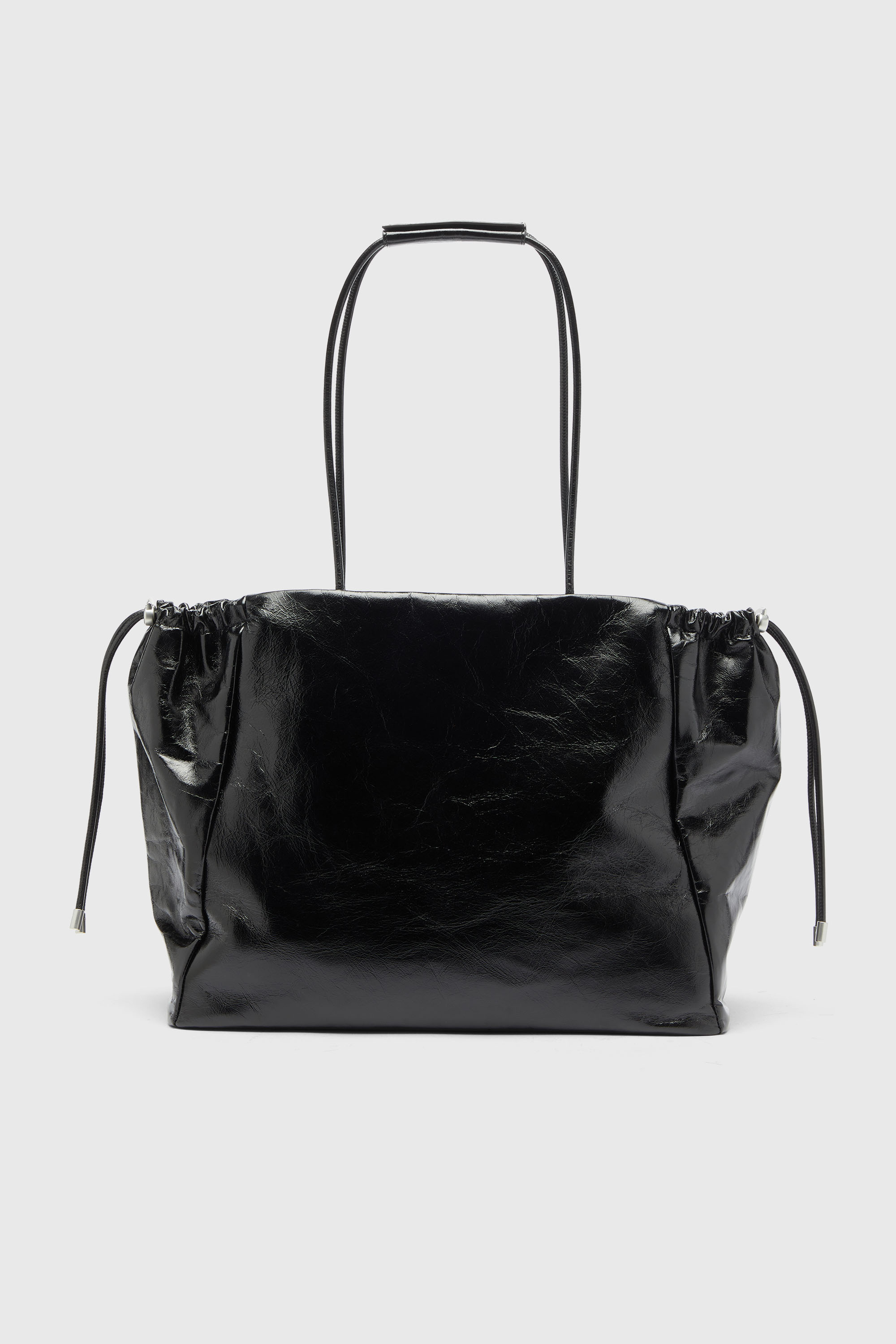 Diesel - SCRUNCH-D TOTE E/W, Damen Scrunch-D - Tote-Bag aus gl&auml;nzendem, geknittertem Leder in Schwarz - 2
