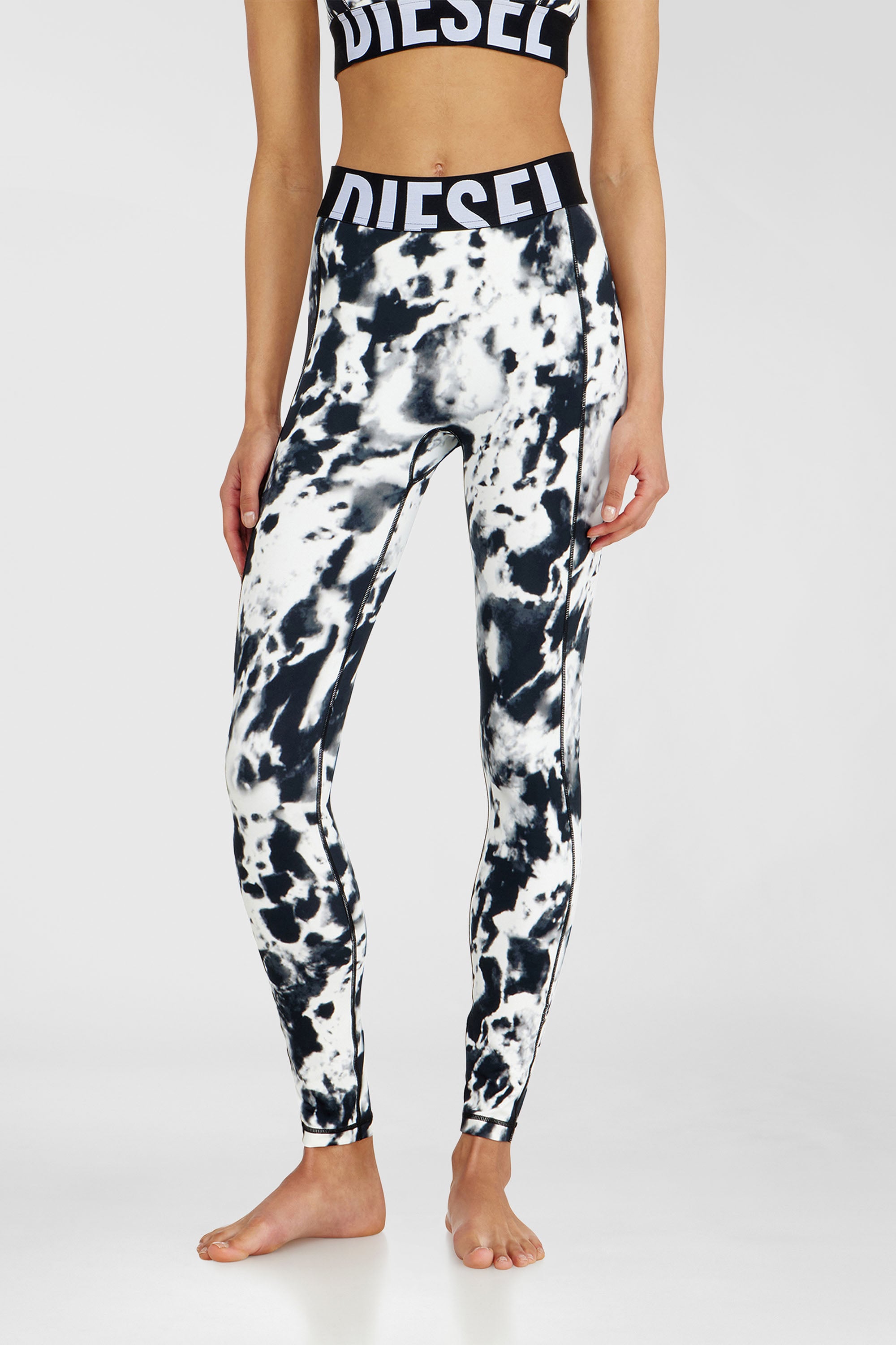 Diesel - ADELINE-D-POP, Damen Leggings aus bedruckter Mikrofaser in Weiss/Schwarz - 1