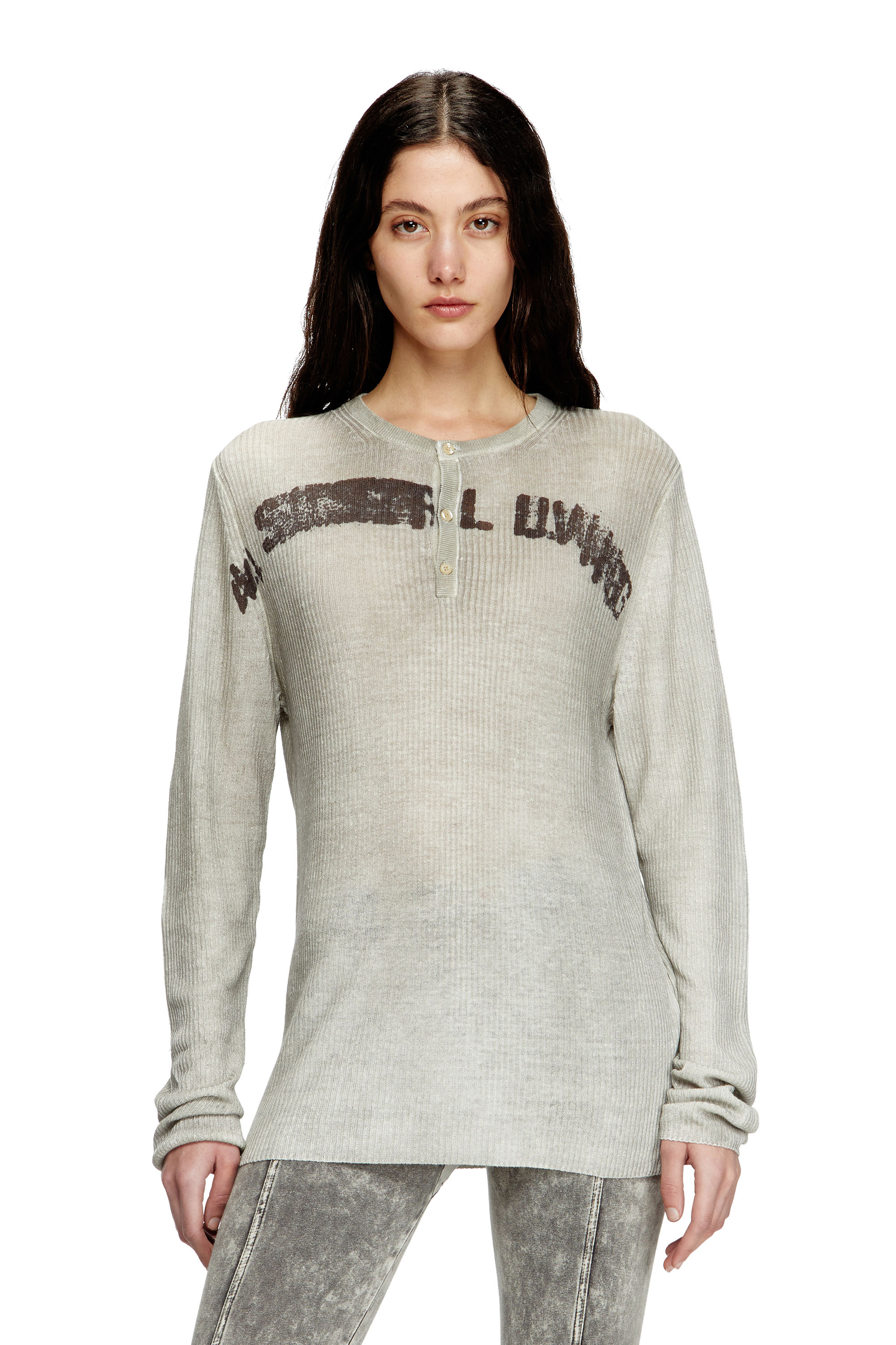 Diesel - K-ROBBY, Unisex Henley-Pullover aus Leinen mit Schmutz-Effekt in Beige - 1