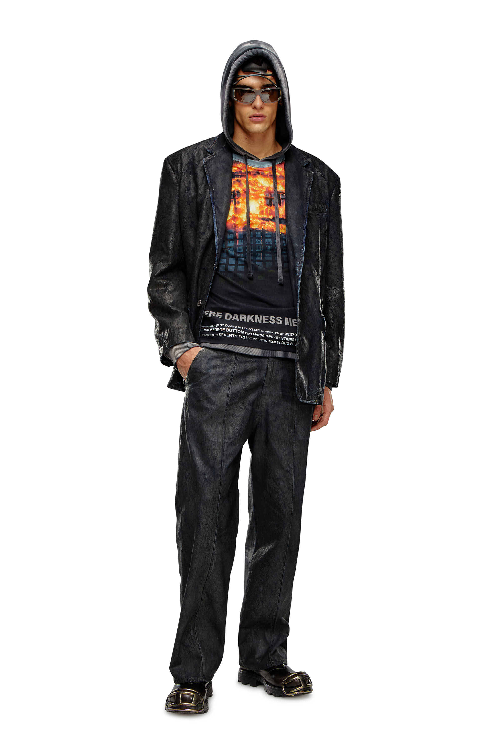 ホ*ド様 blackbarrett acrylic coating denim Men's Denim blazer with craquelé coating | Black | Diesel