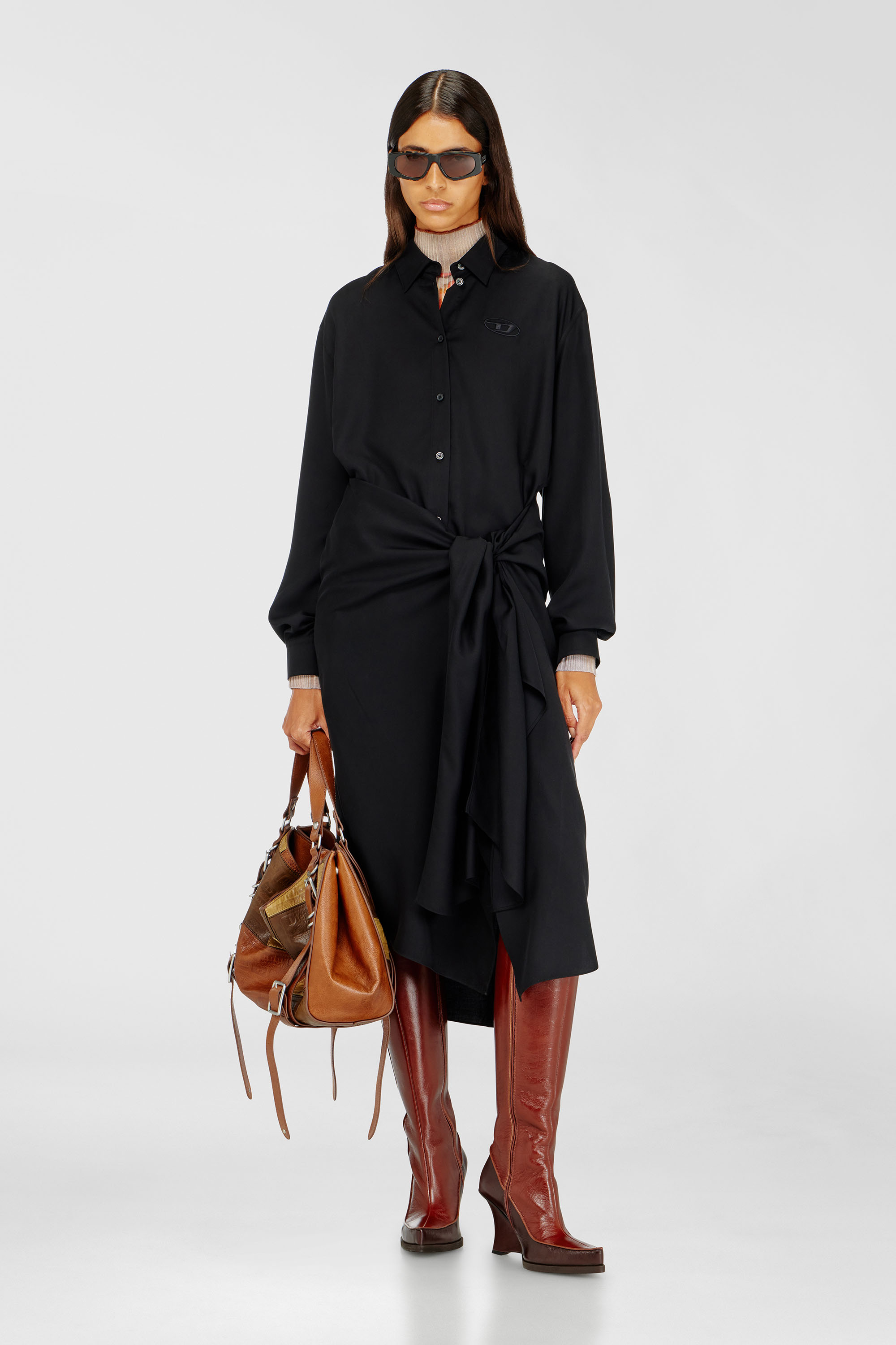Diesel - D-ILETTA-S1, Damen Midikleid mit verdrehtem Detail in Schwarz - 2